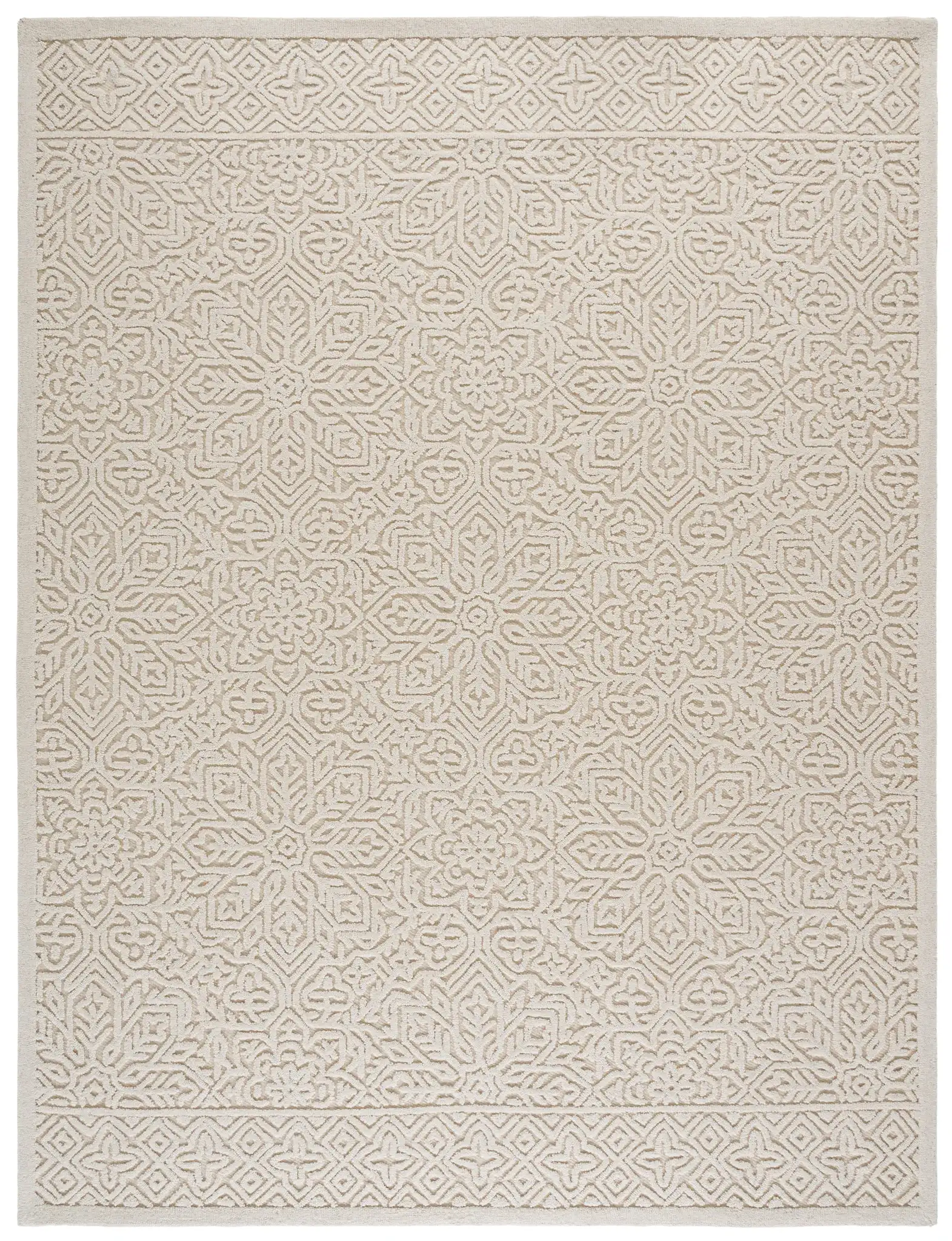 Textural Bohemian Medallion Hand-Tufted Wool Rug in Ivory