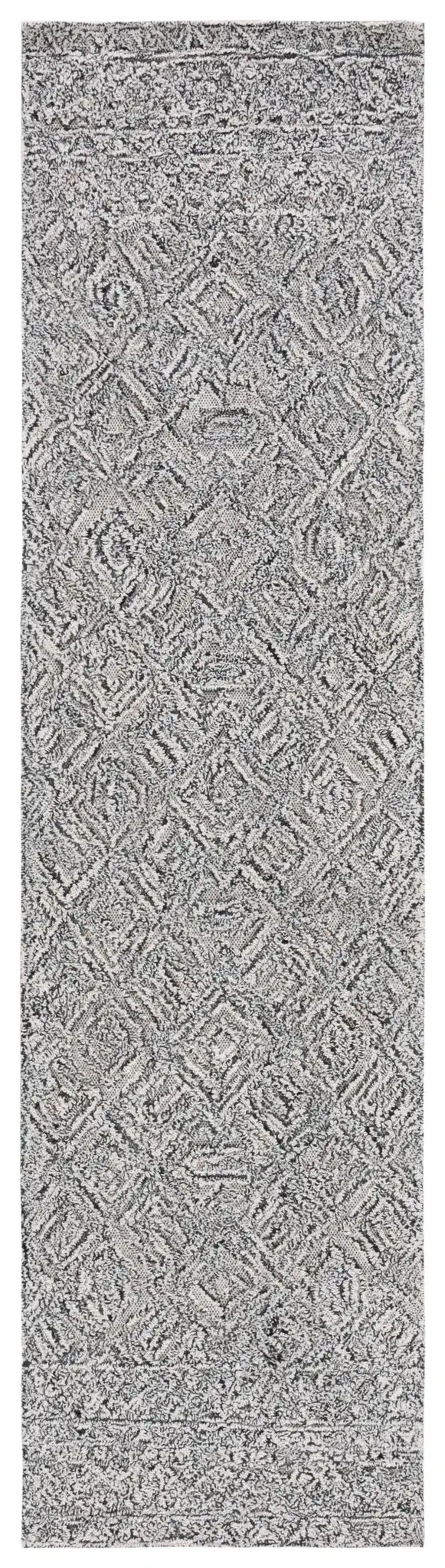 Textural Textual Nested Diamond Hand-Tufted Wool Rug in Black / Ivory