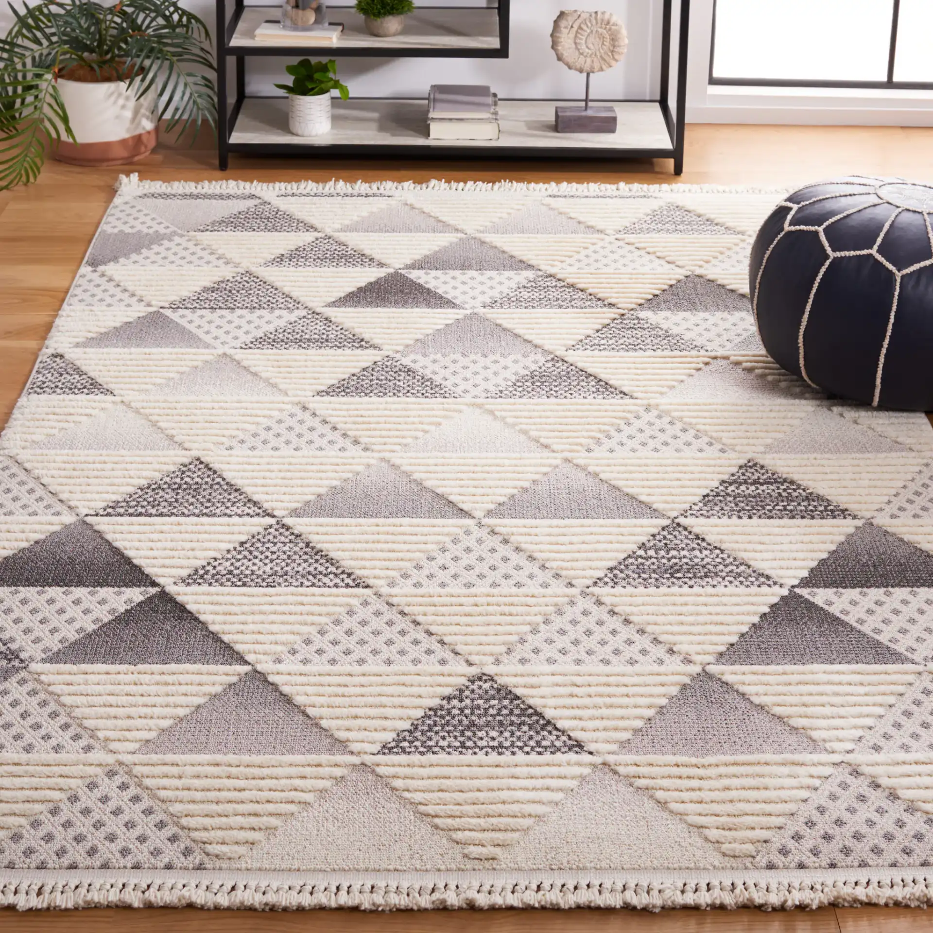 Urban Triangle Rug in Gray / Ivory in a styled room