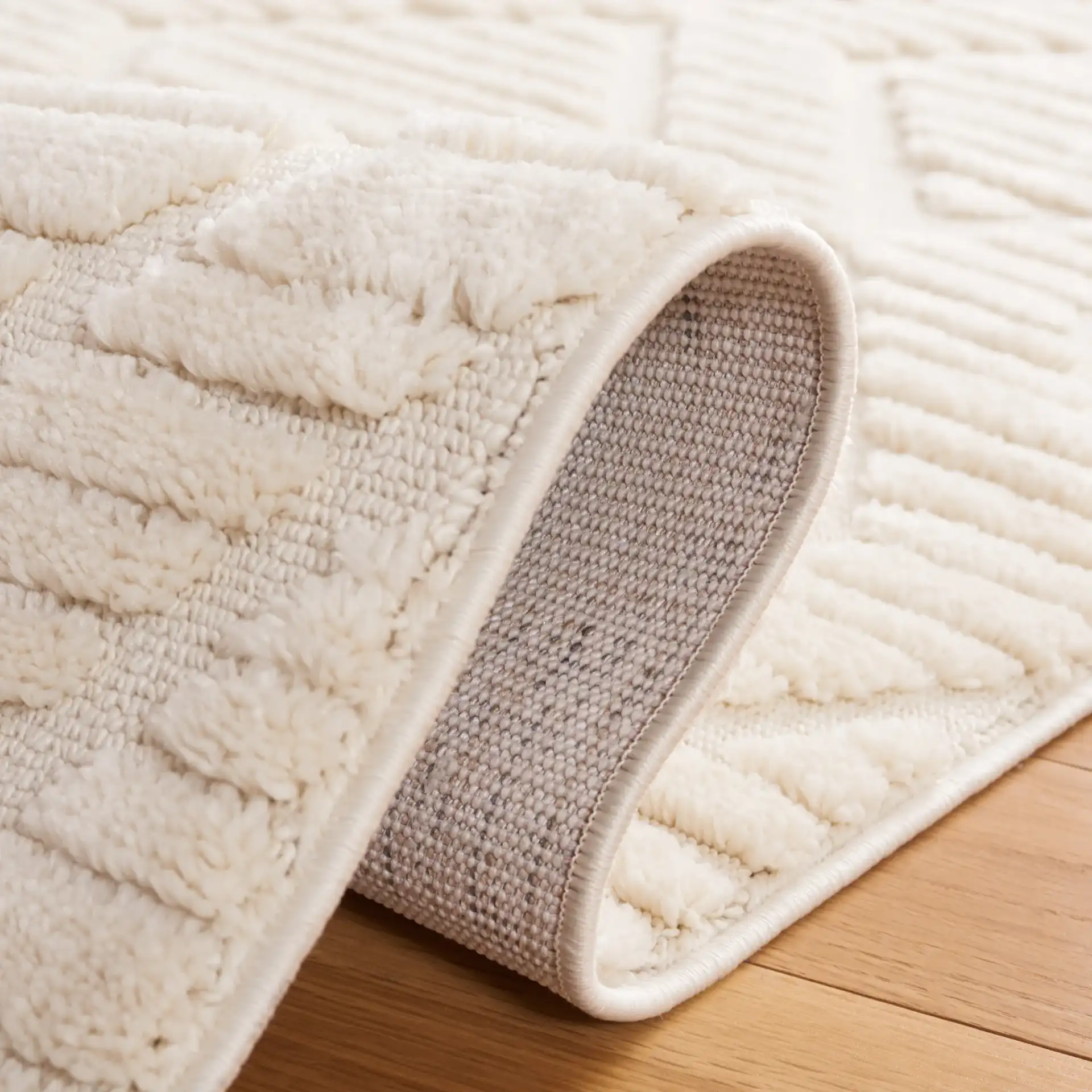 Urban Textured Diamond Rug in Ivory in a styled room