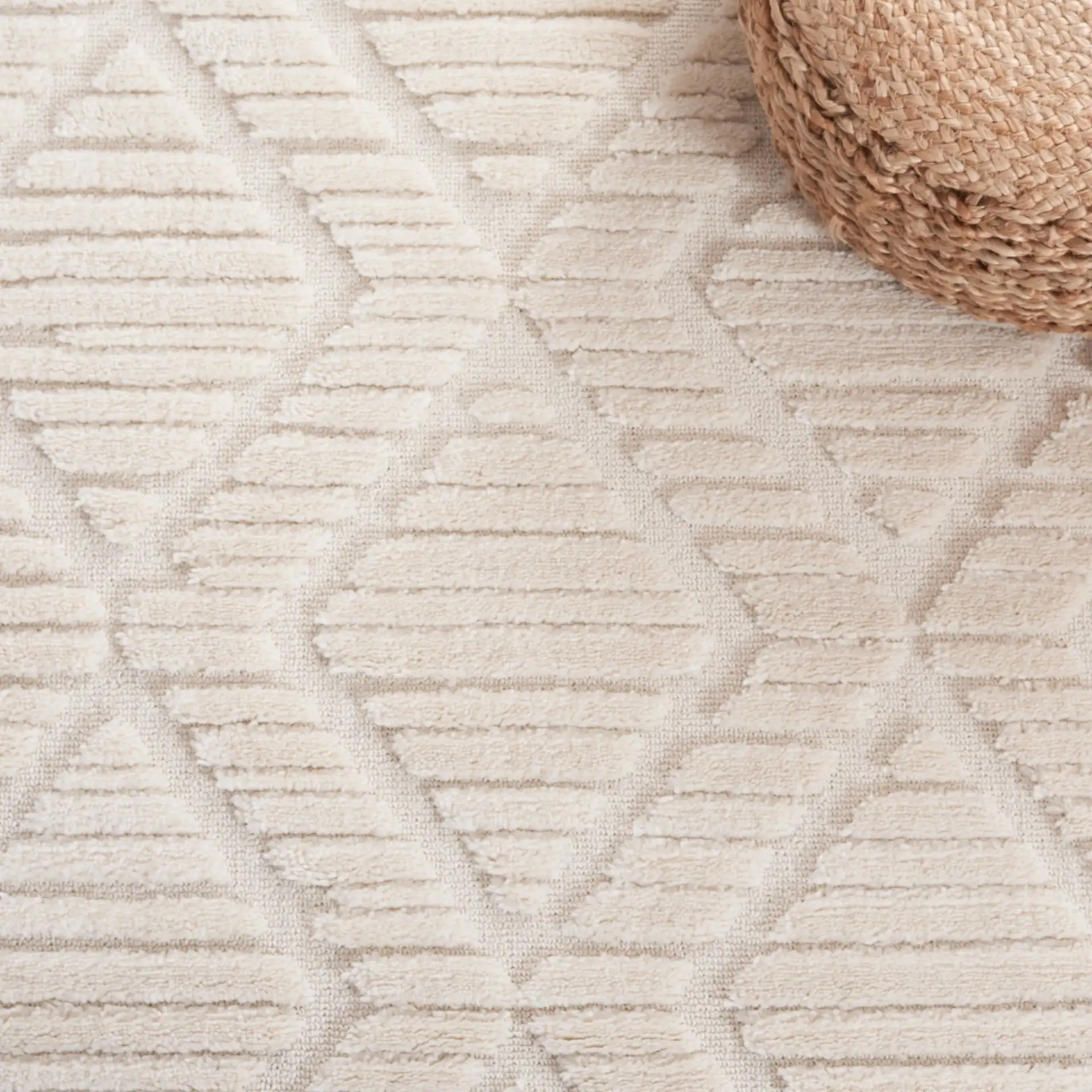Urban Textured Diamond Rug in Ivory in a styled room
