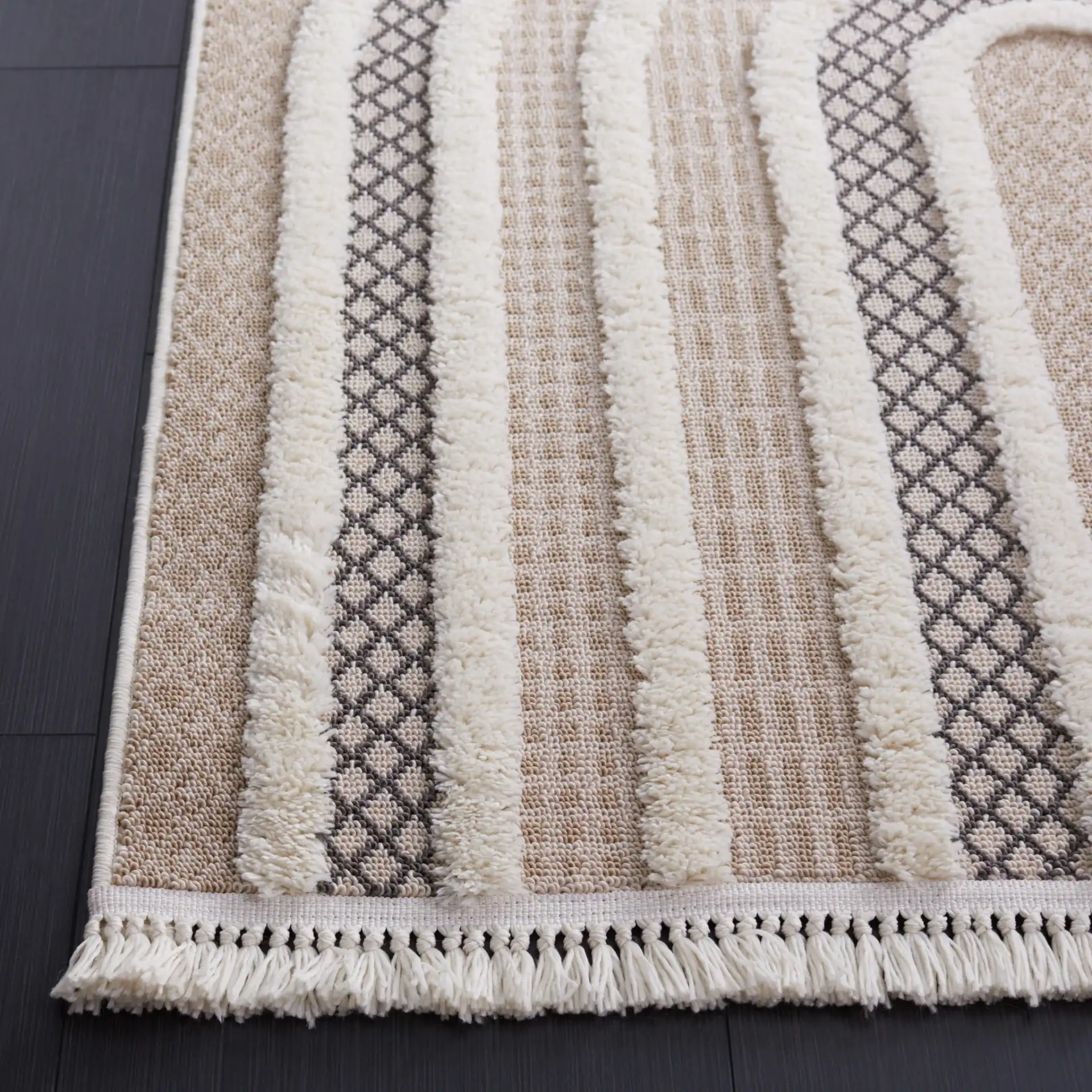 Urban Arch Stripe Rug in Beige / Ivory in a styled room