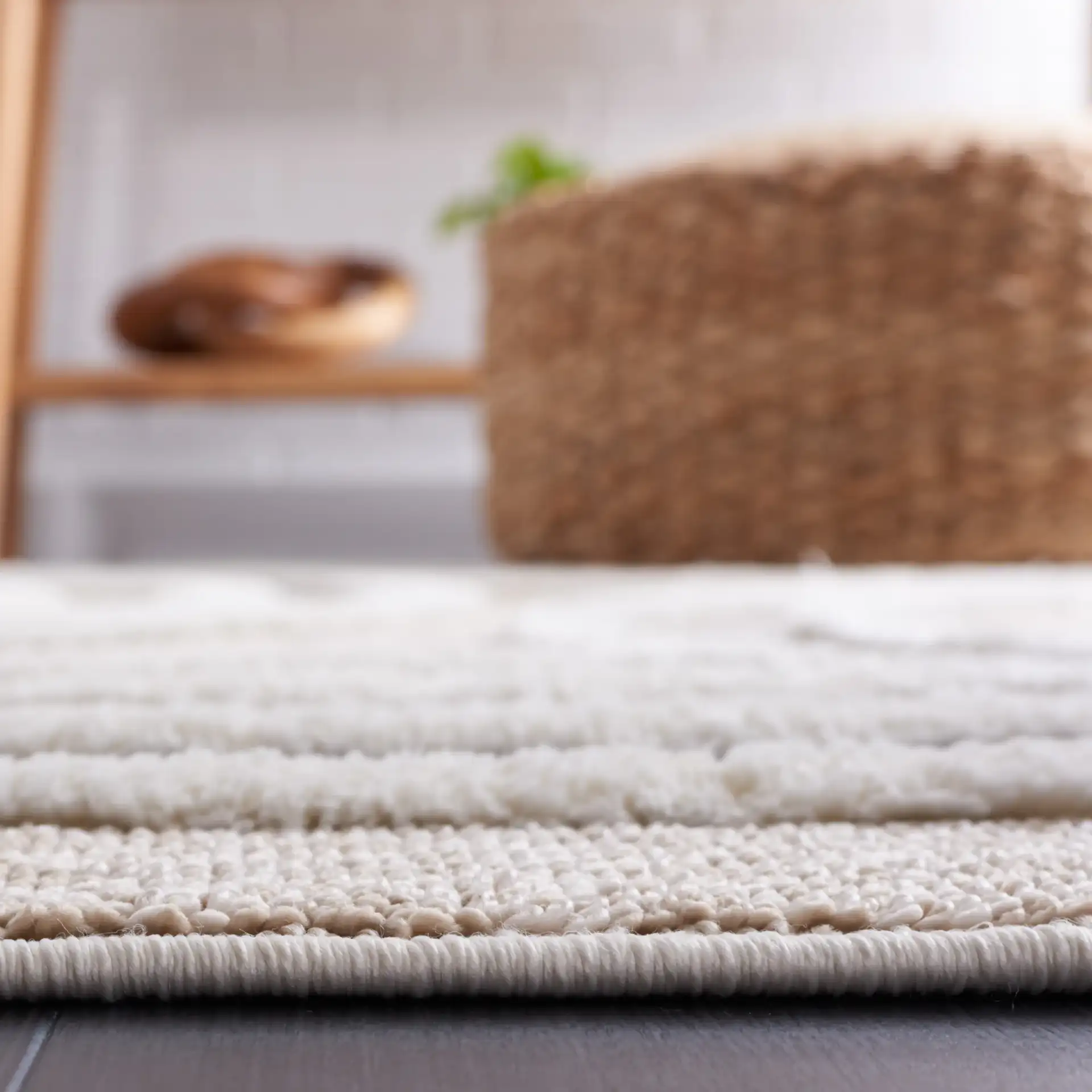 Urban Arch Stripe Rug in Beige / Ivory in a styled room
