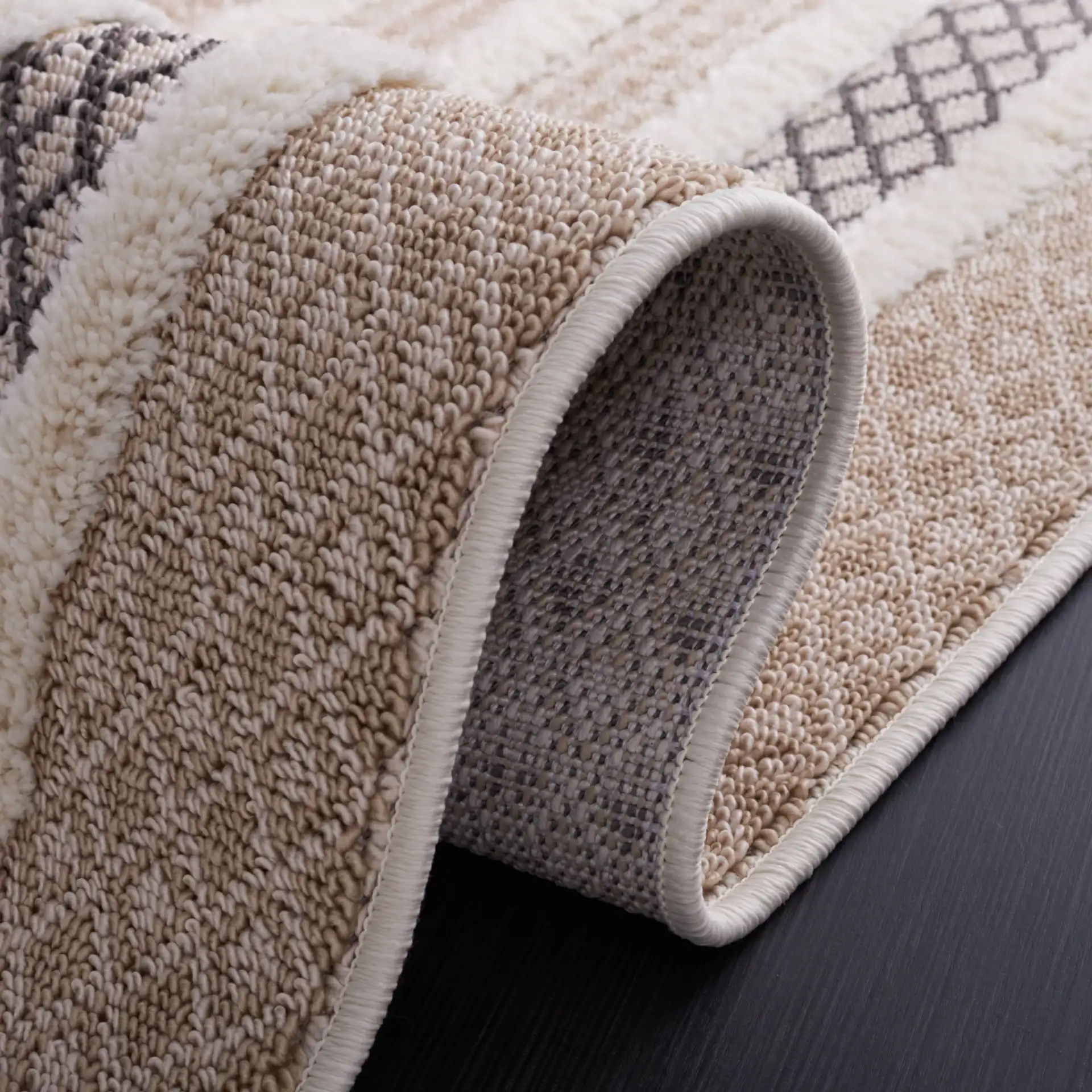 Urban Arch Stripe Rug in Beige / Ivory in a styled room