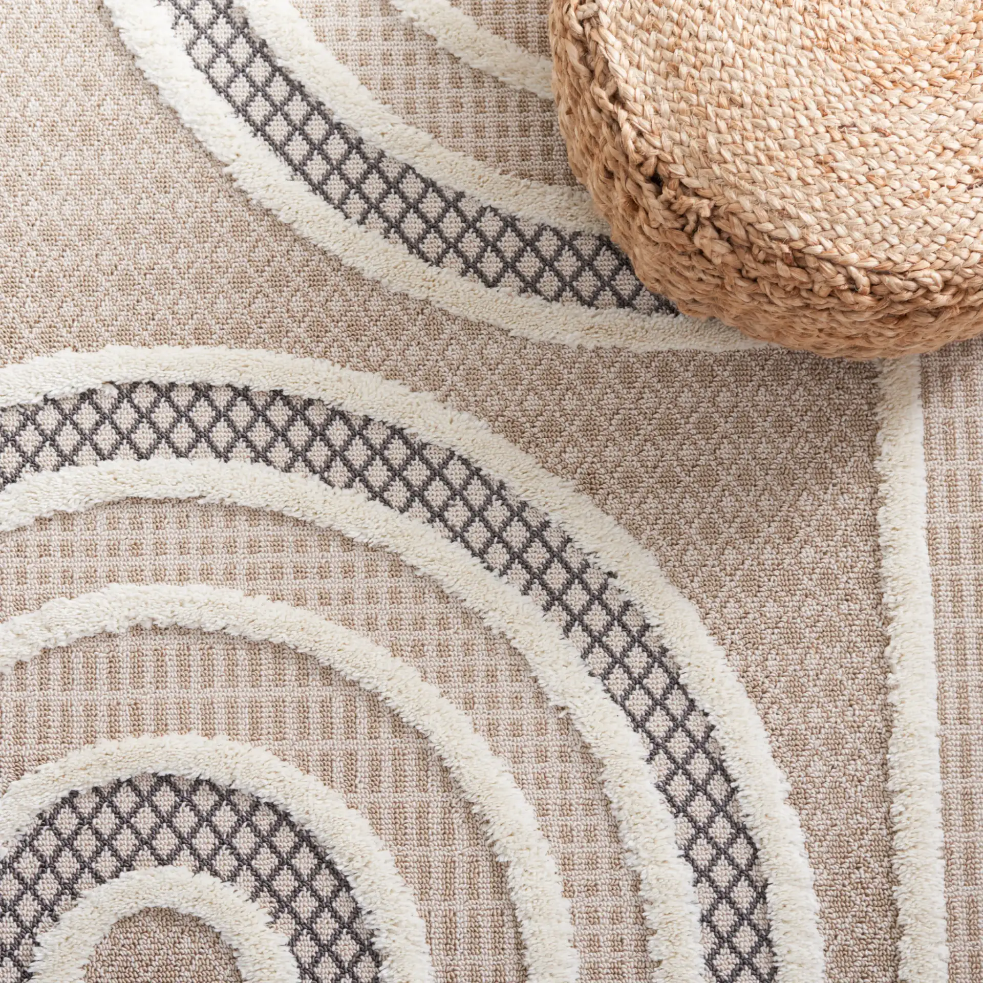 Urban Arch Stripe Rug in Beige / Ivory in a styled room