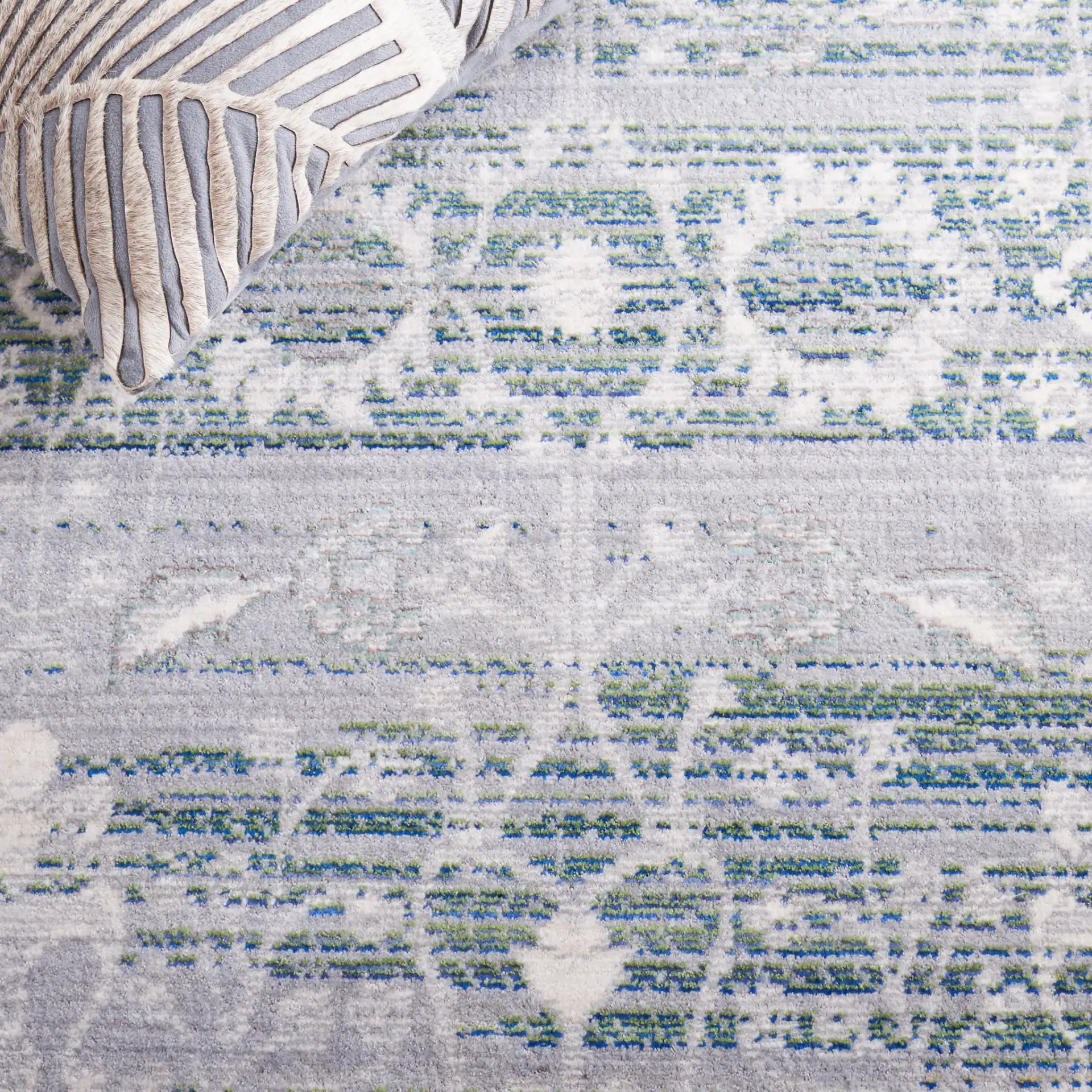 Valencia Botanical Bordered Rug in Gray / Green in a styled room