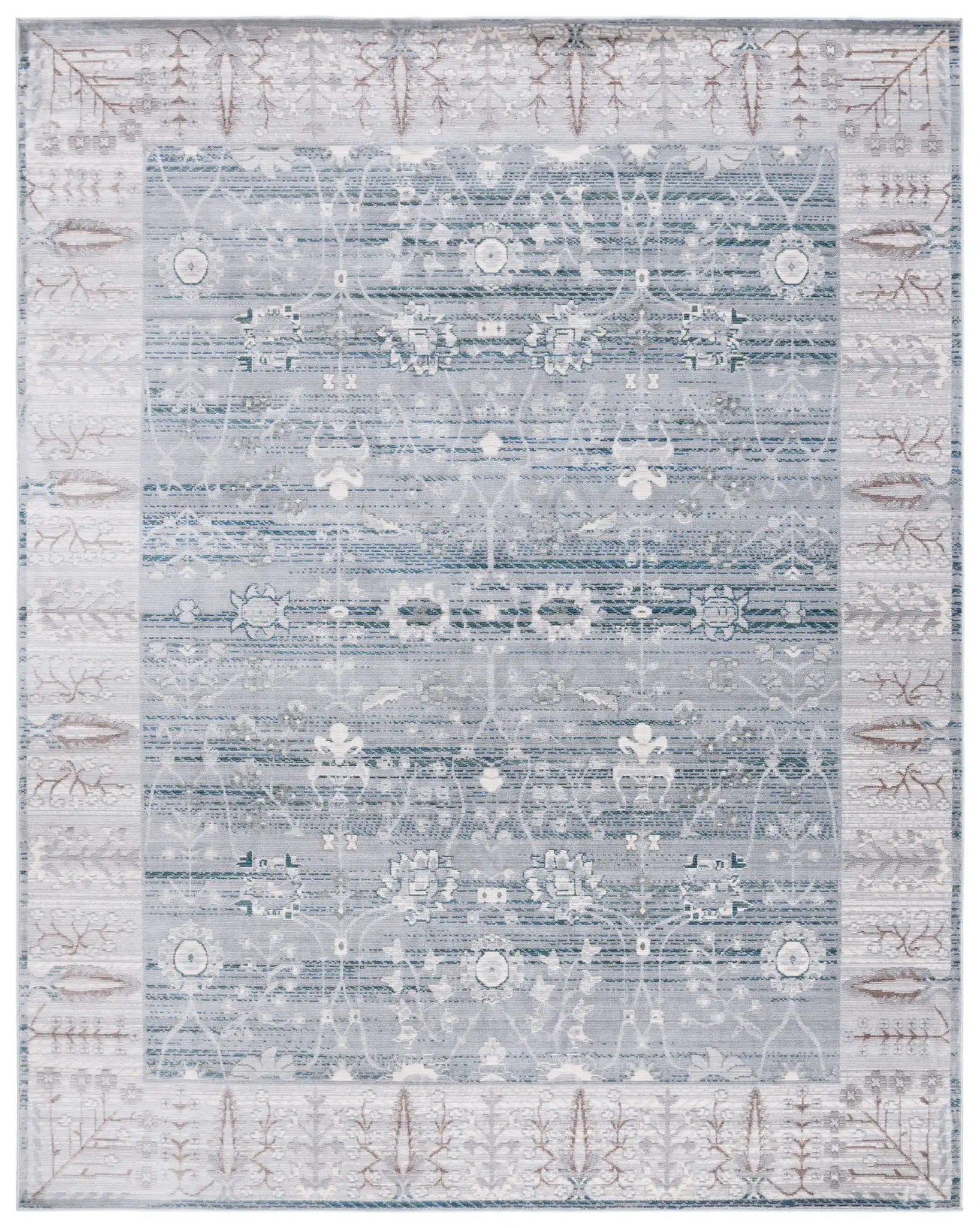 Valencia Botanical Bordered Rug in Gray / Green