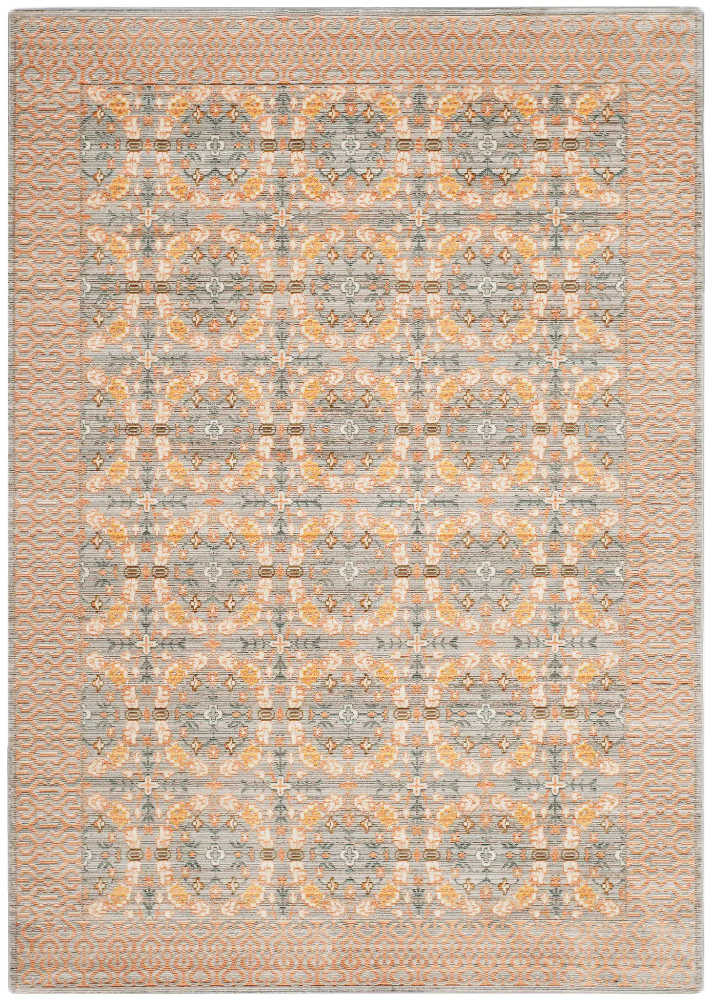Valencia Bordered Medallion Rug in Light Gray / Multicolor