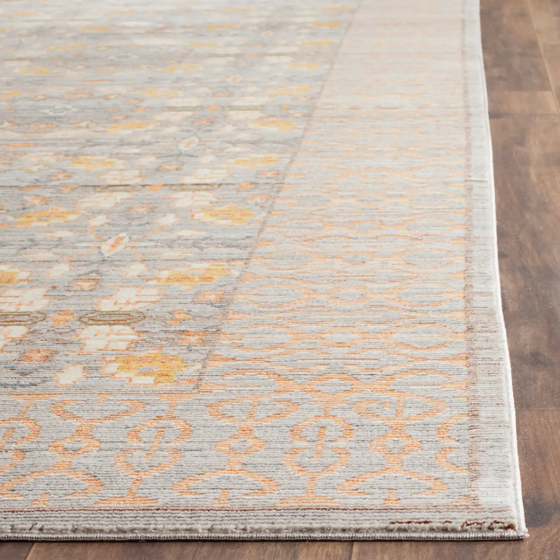 Valencia Bordered Medallion Rug in Light Gray / Multicolor in a styled room