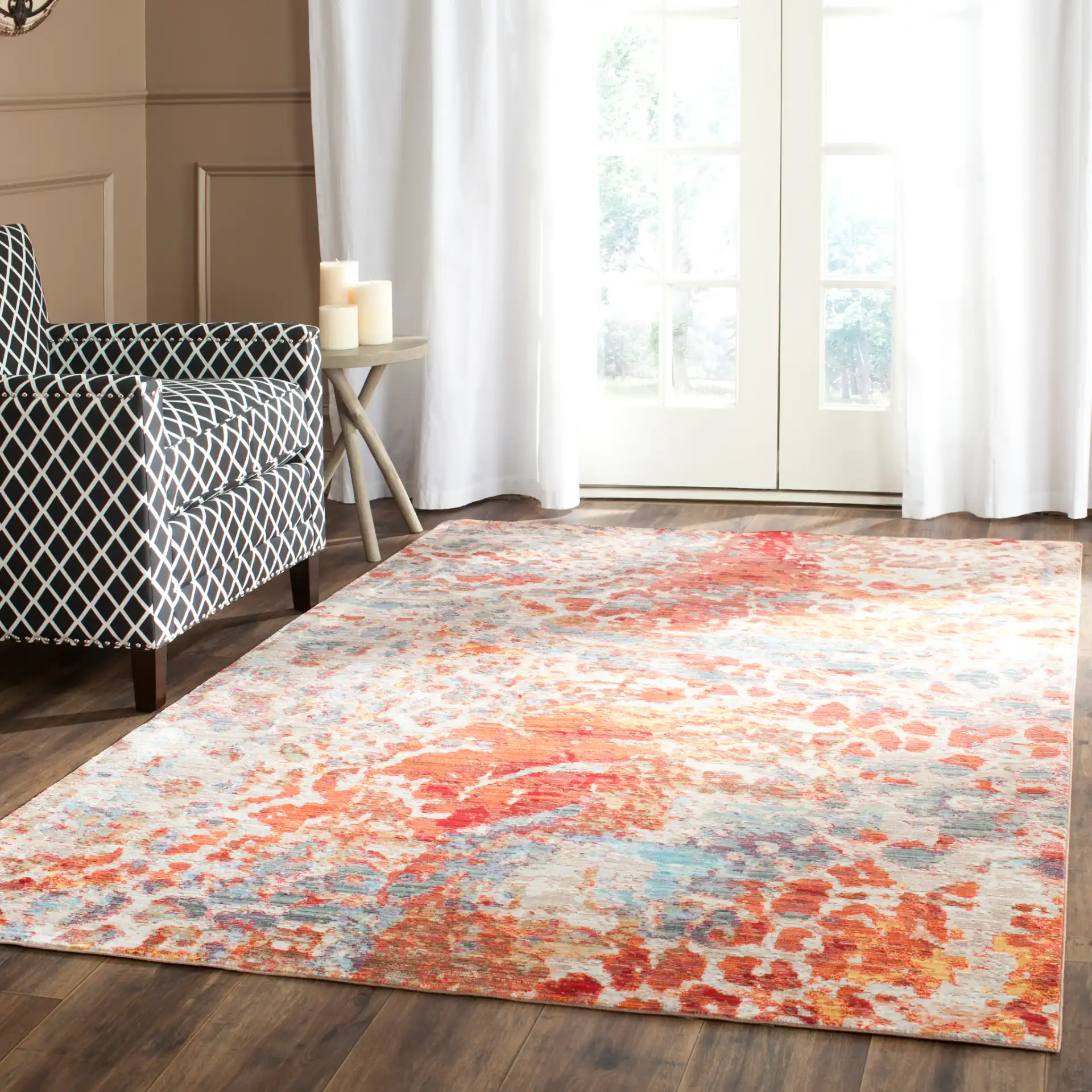 Valencia Abstract Mottled Rug in Multicolor in a styled room