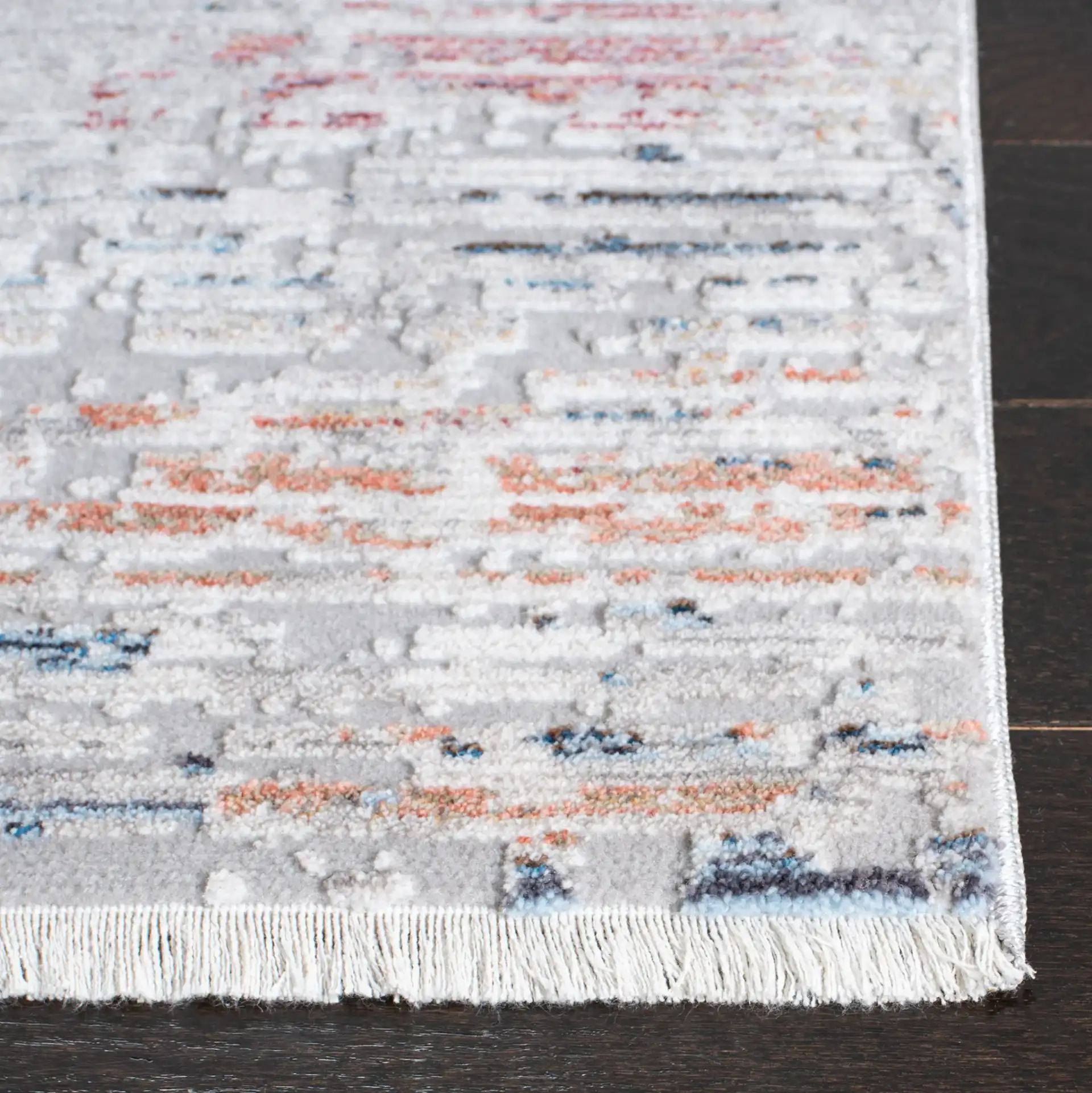 Valencia Abstract Linear Rug in Gray / Blue in a styled room