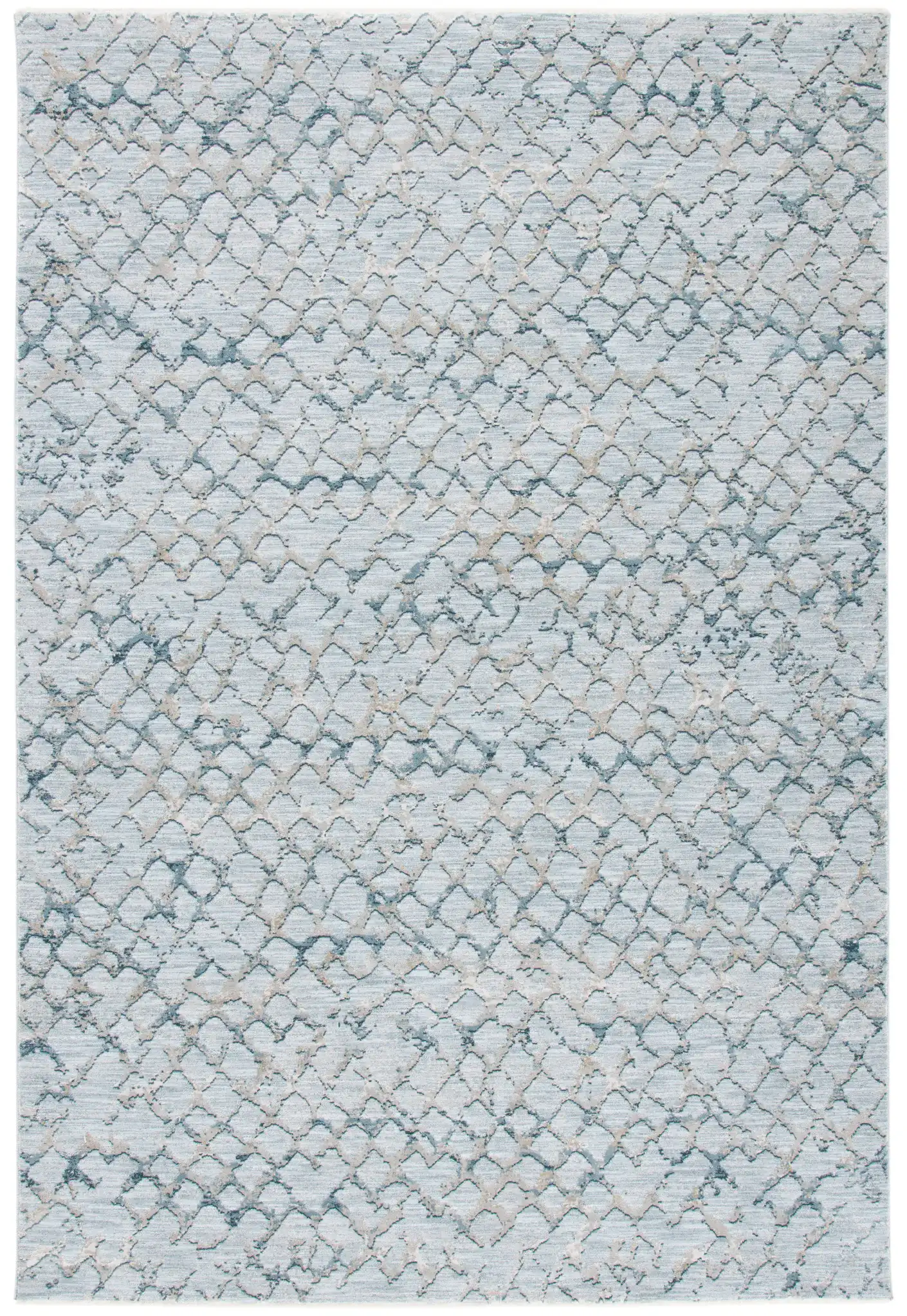 Valencia Distressed Lattice Rug in Light Blue / Gray