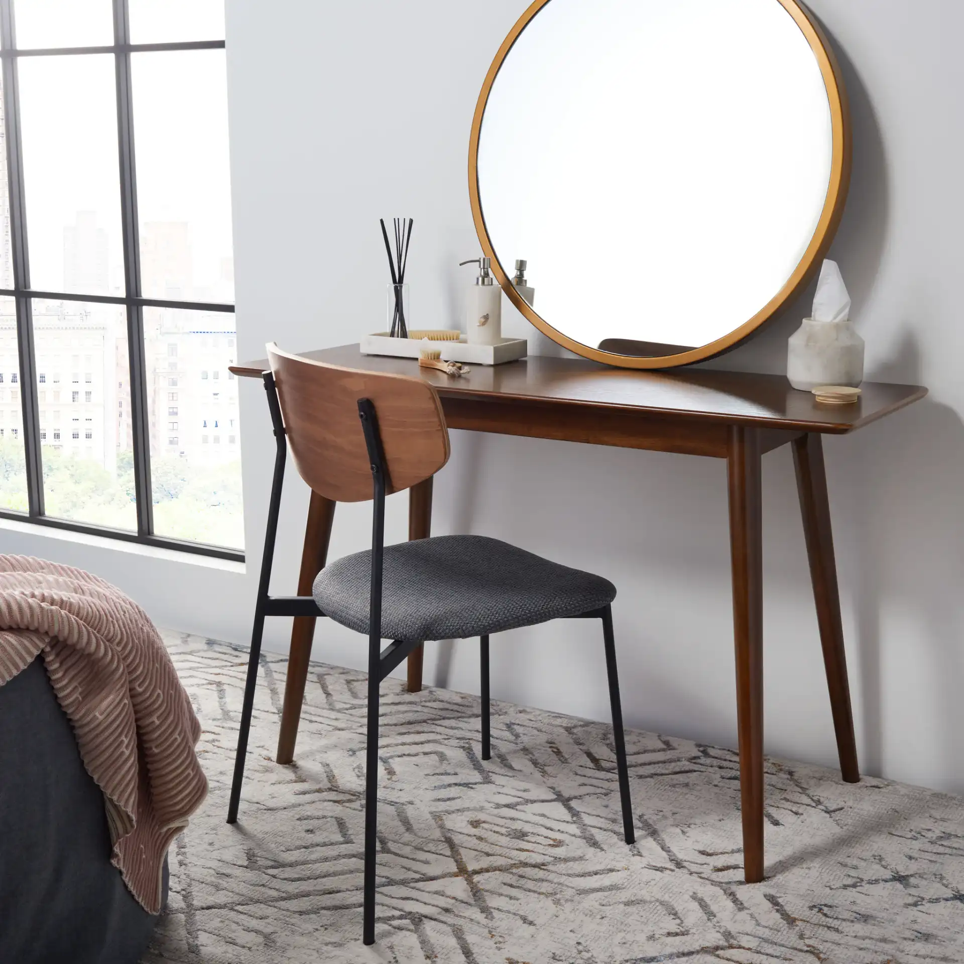 Sasharose Makeup Table in Walnut in a styled room