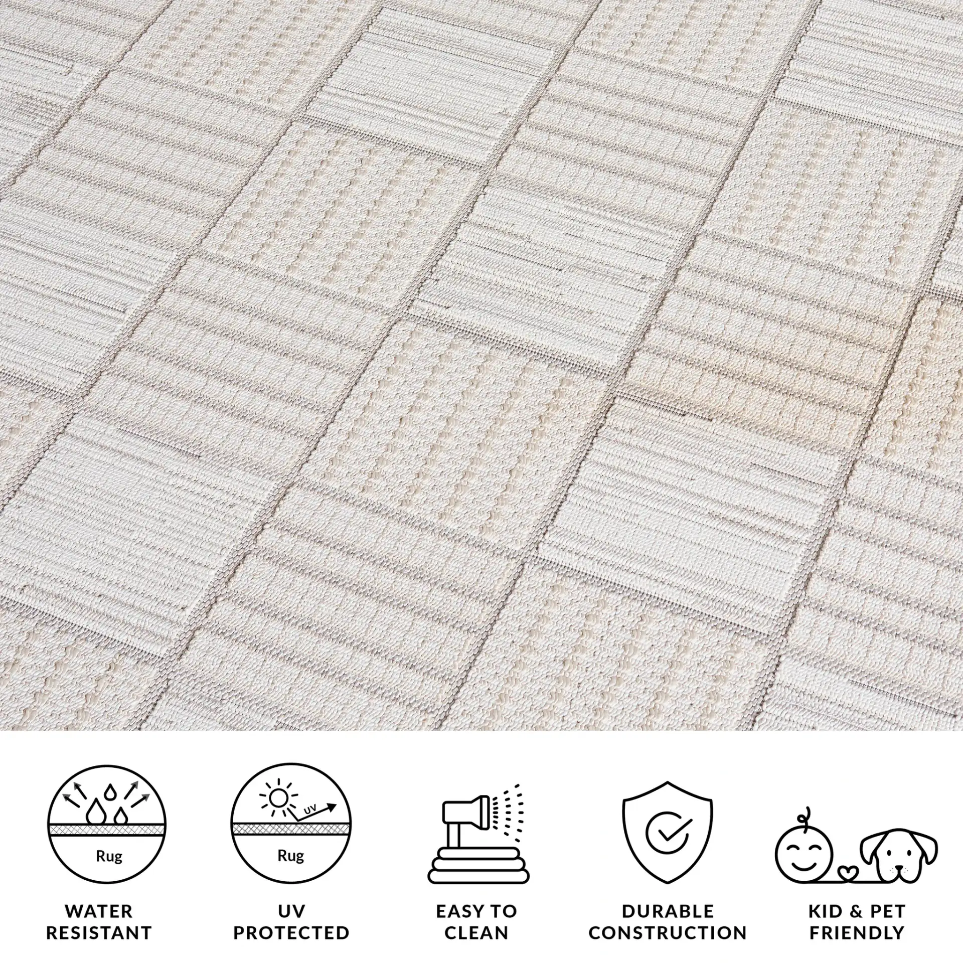 Veranda Checkered Grid Rug in Ivory / Beige in a styled room