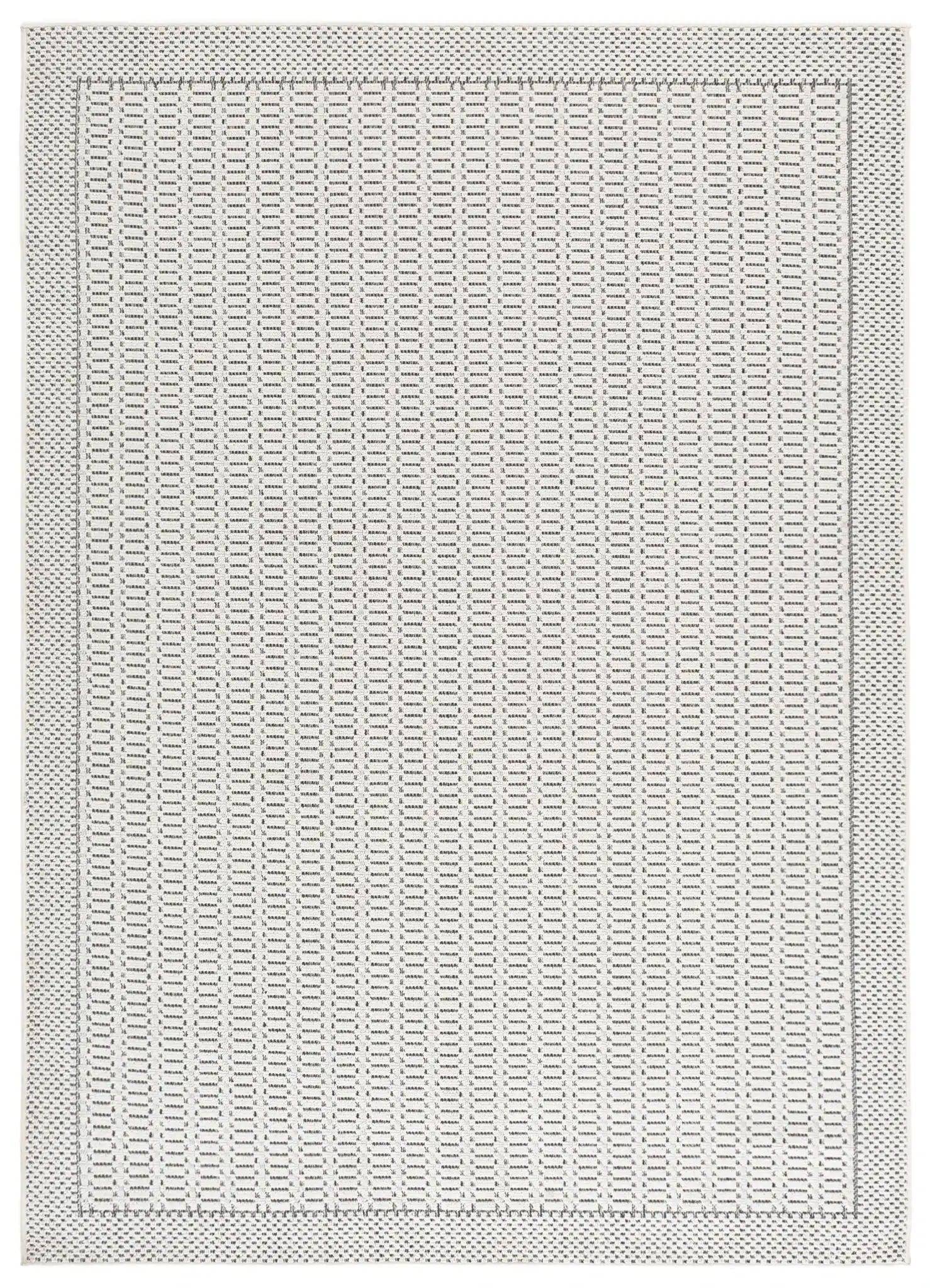 Veranda Grid Border Rug in Ivory / Dark Gray
