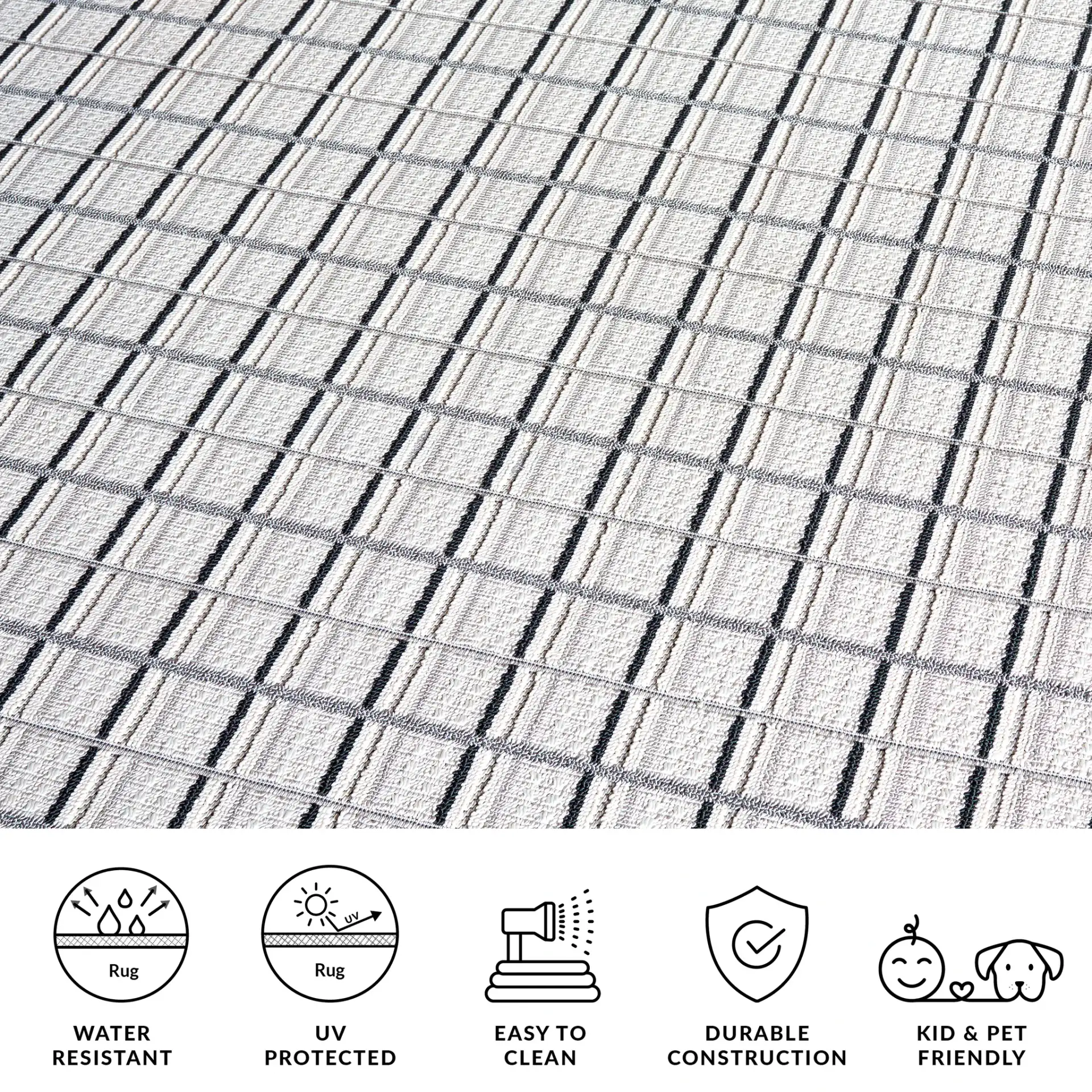Veranda Grid Rug in Gray / Dark Gray in a styled room