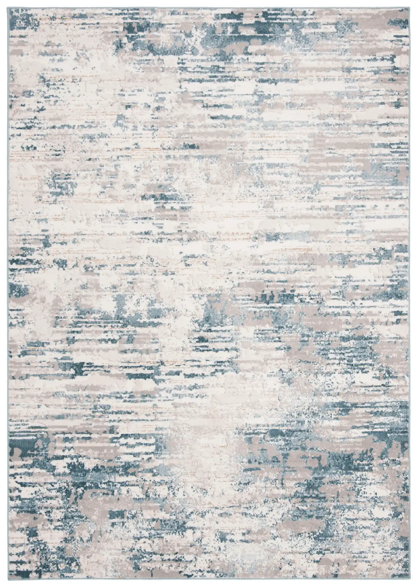 Vogue Abstract Striations Rug in Ivory / Teal