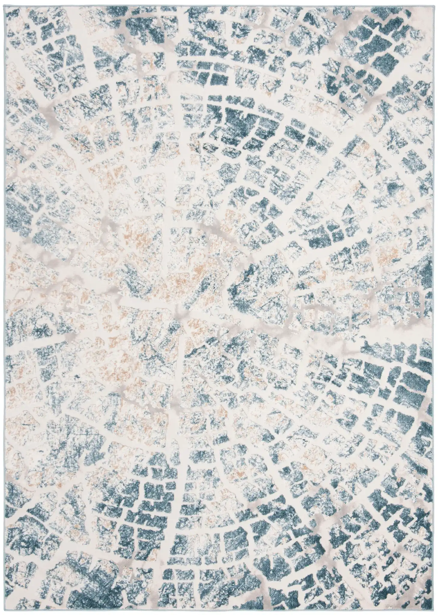 Vogue Concentric Ring Rug in Ivory / Teal