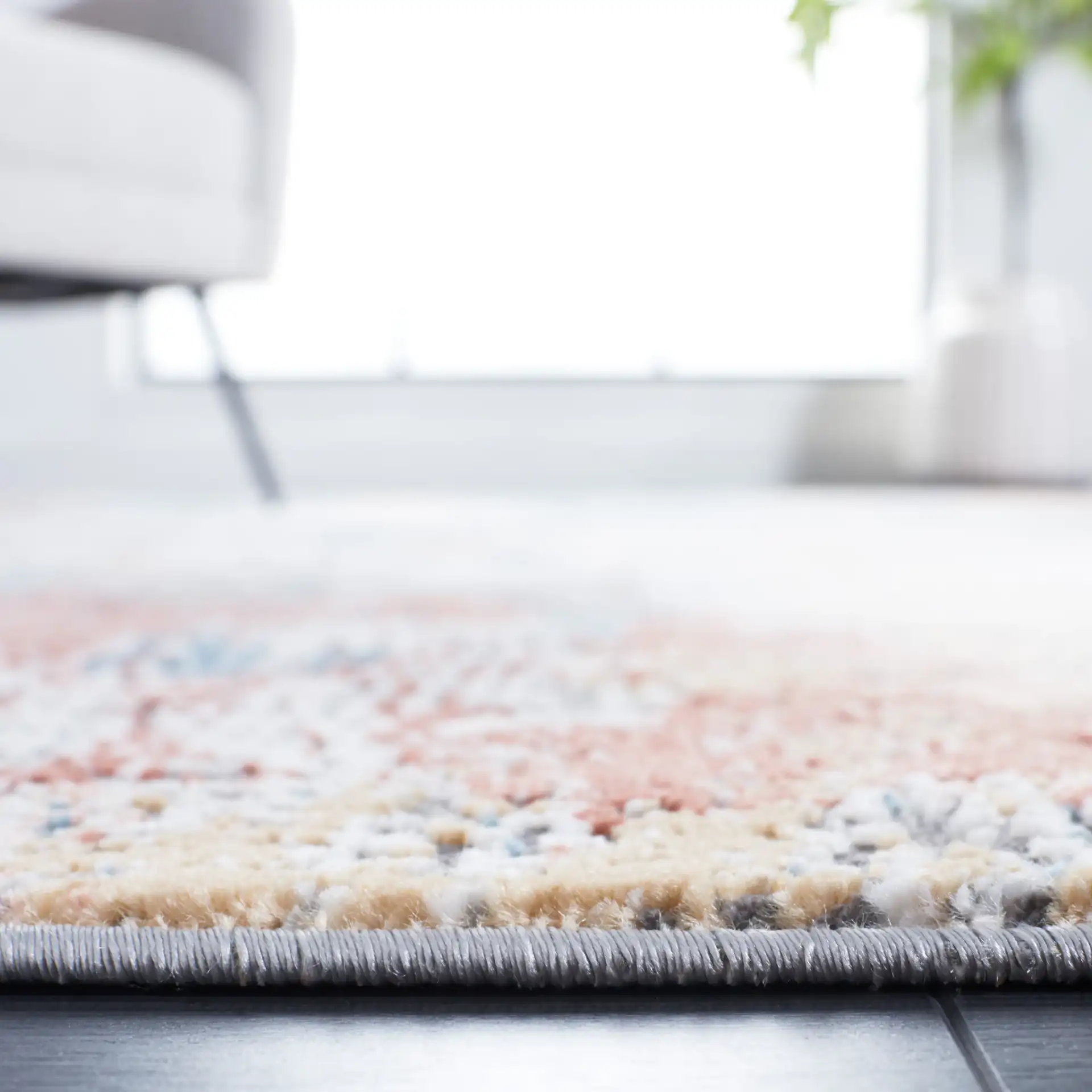 Vogue Abstract Wash Rug in Ivory / Blue Rust in a styled room