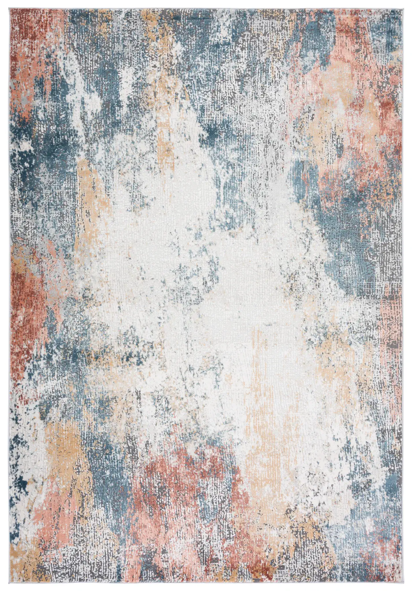 Vogue Abstract Wash Rug in Ivory / Blue Rust