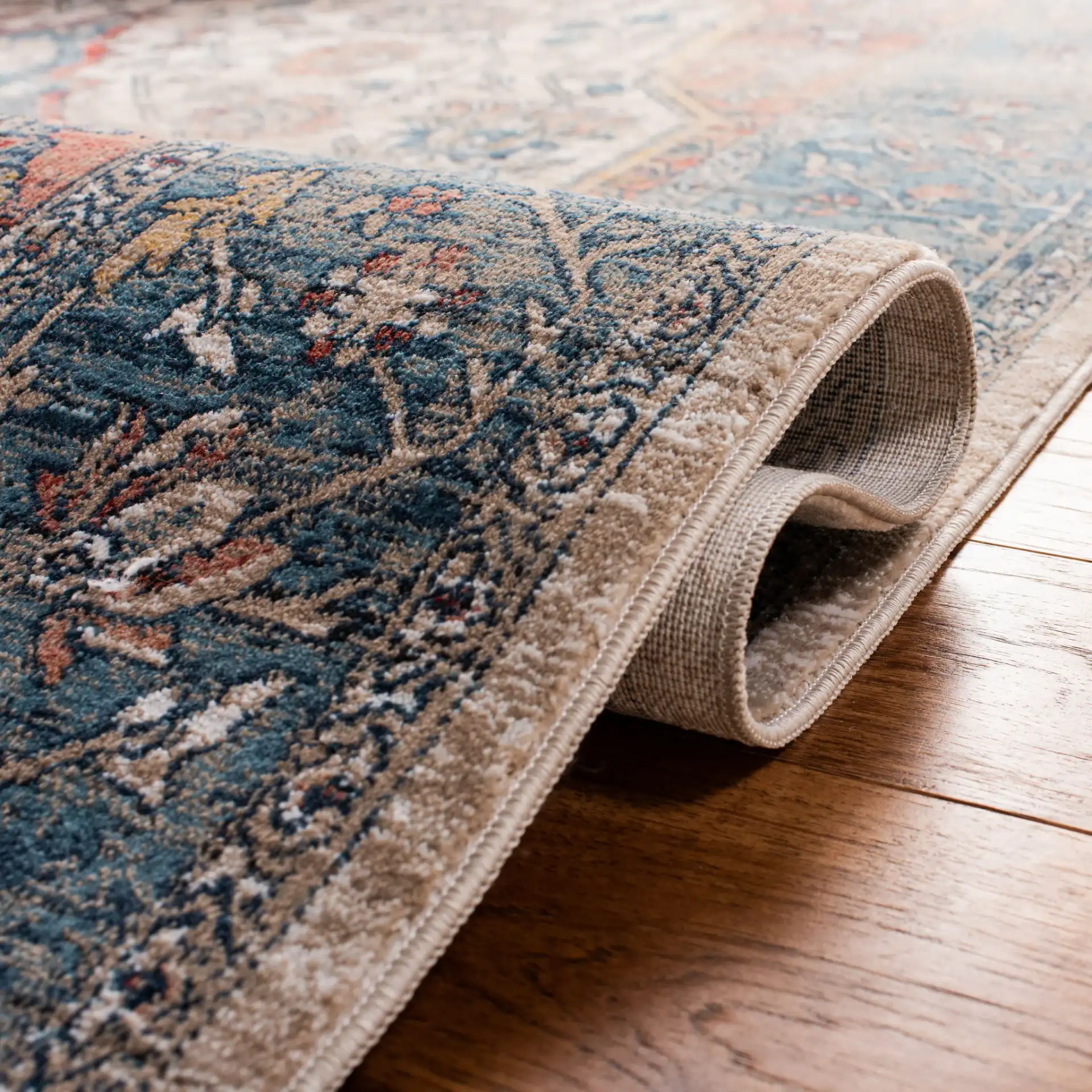 Victoria Anatolia Medallion Rug in Navy / Ivory in a styled room