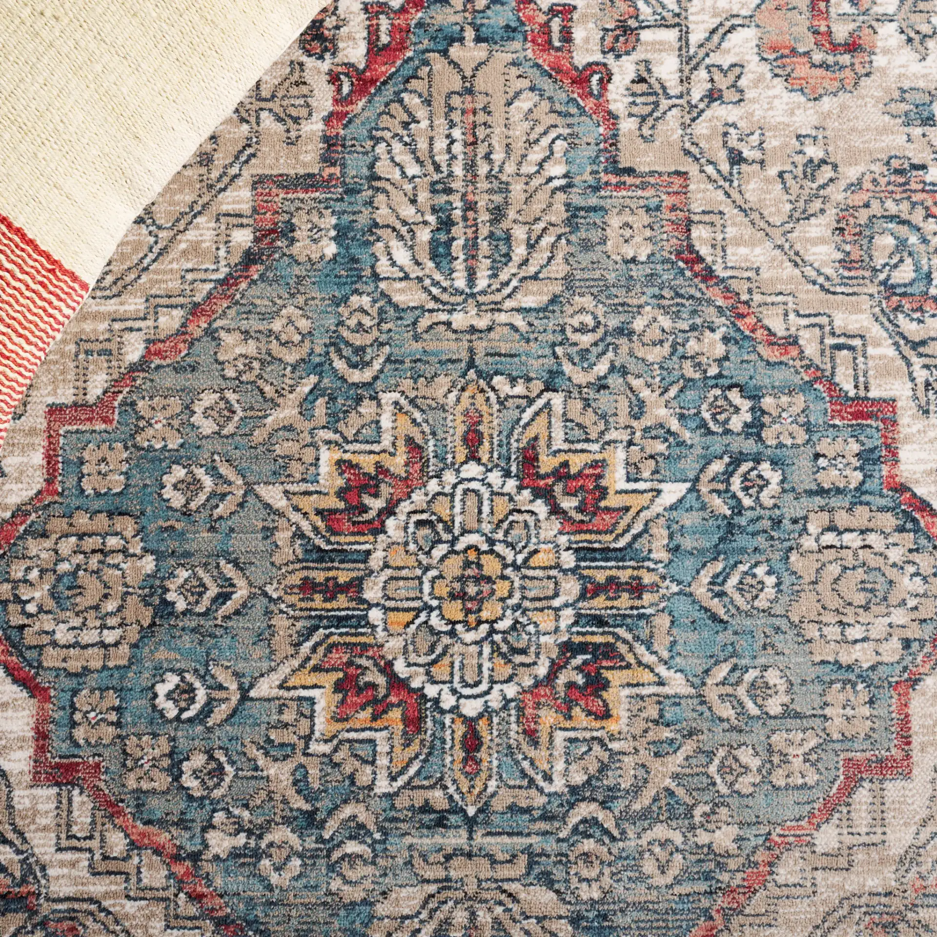 Victoria Anatolia Medallion Rug in Navy / Ivory in a styled room