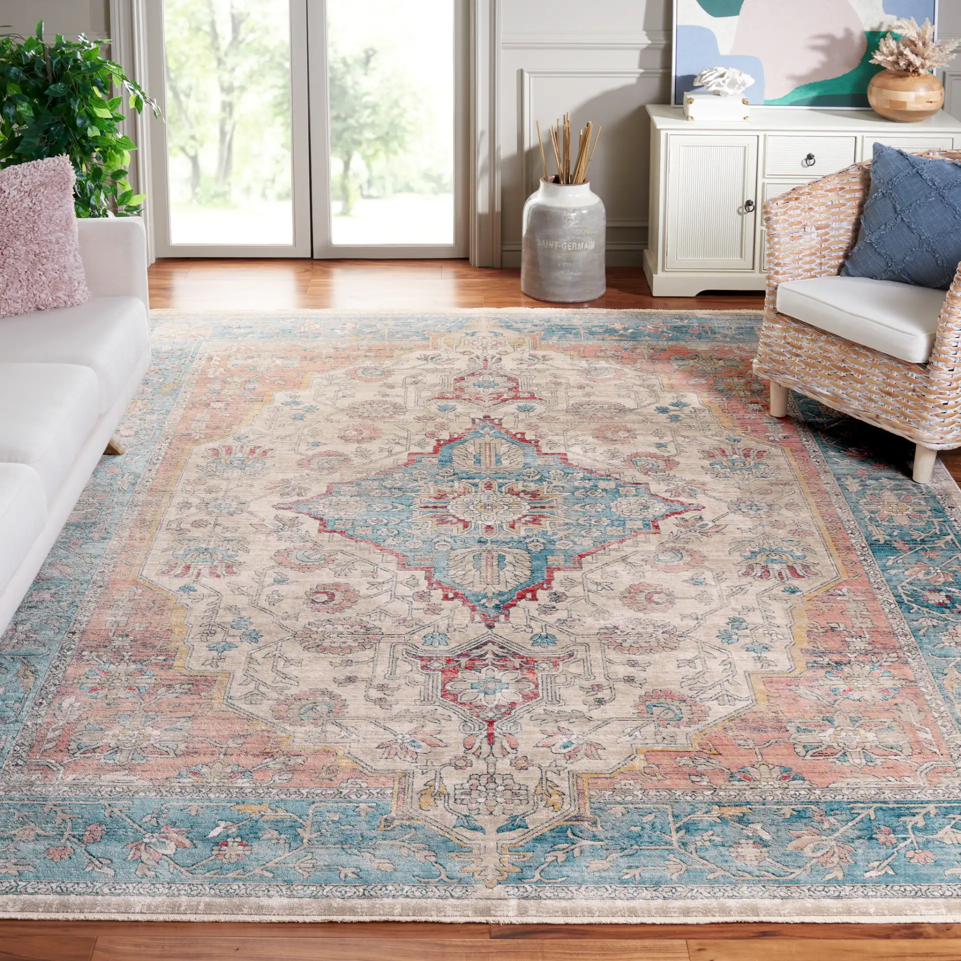 Victoria Anatolia Medallion Rug in Navy / Ivory in a styled room