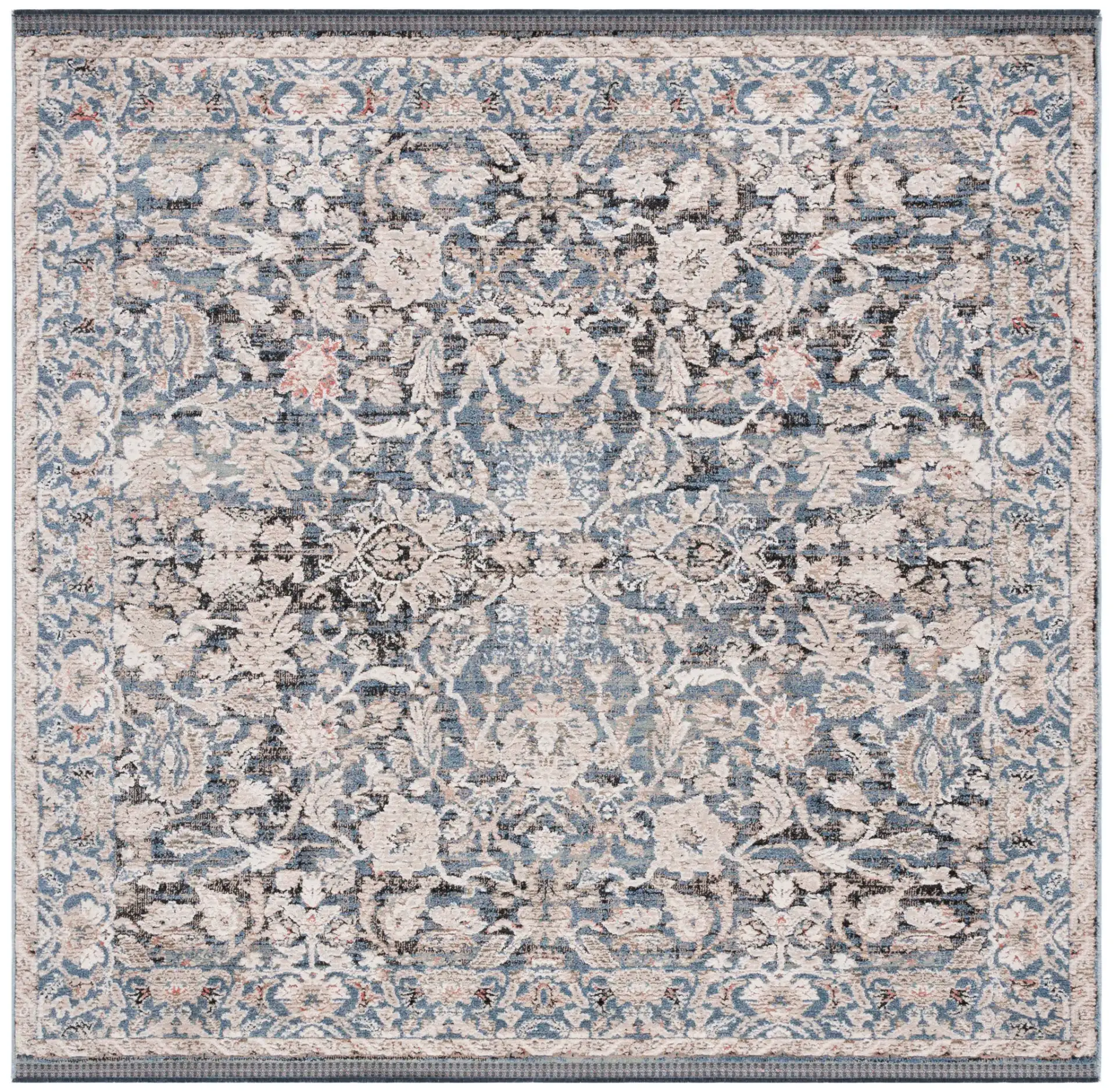 Vivaldi Bordered Floral Rug in Navy / Ivory