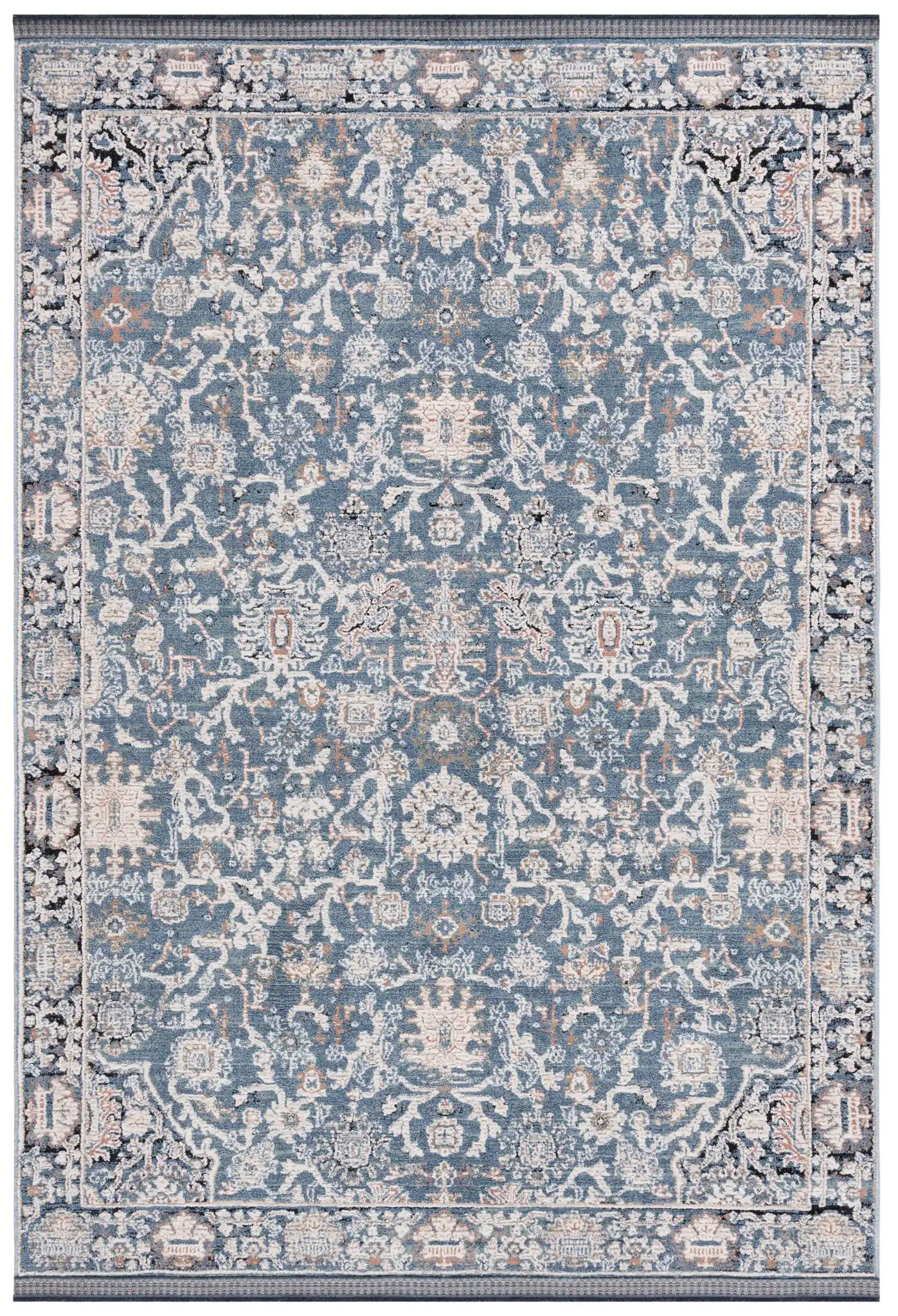 Vivaldi Floral Vine Rug in Navy / Ivory, detail view