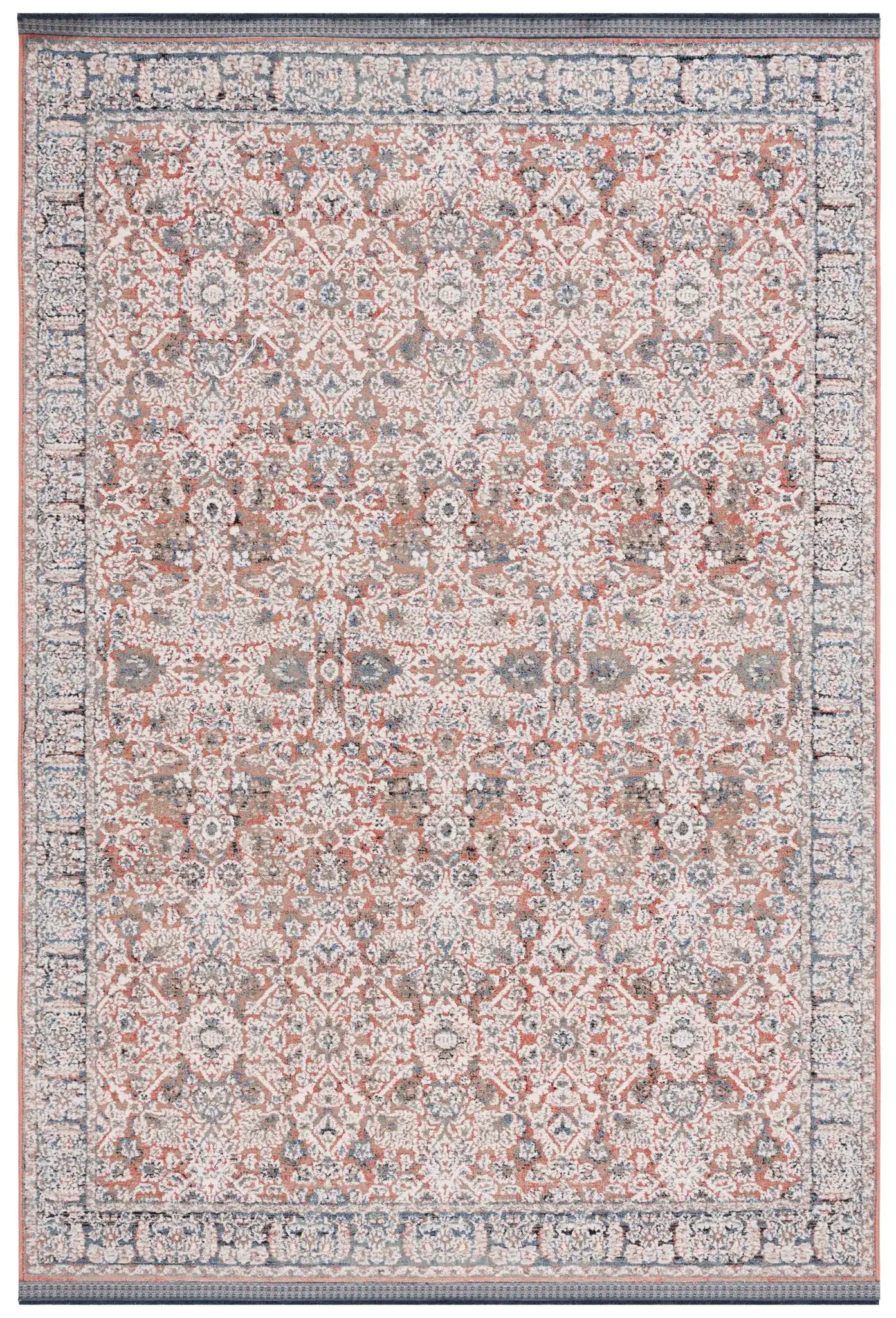 Vivaldi Bordered Traditional Rug in Navy / Rust, detail view