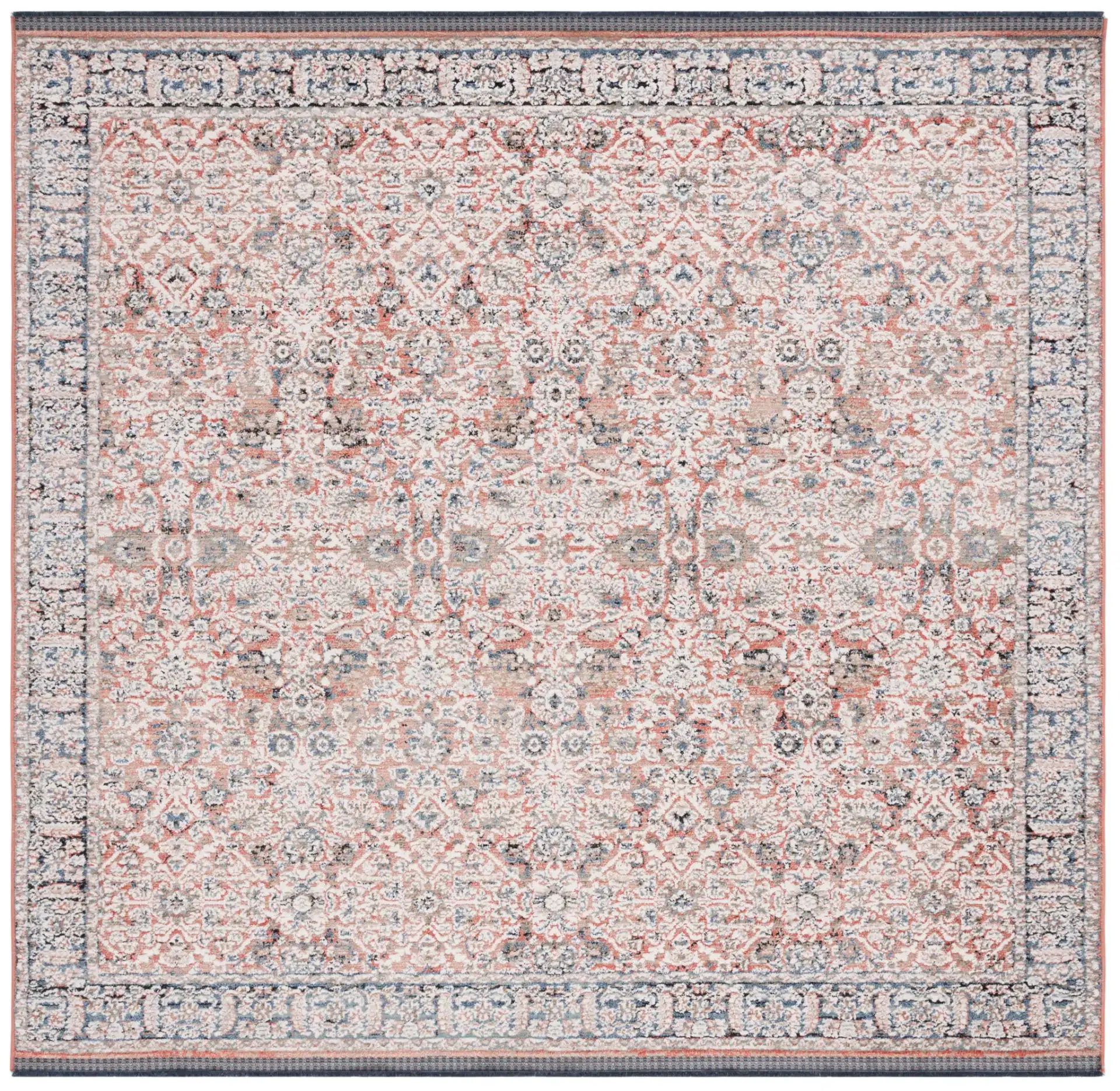 Vivaldi Bordered Traditional Rug in Navy / Rust