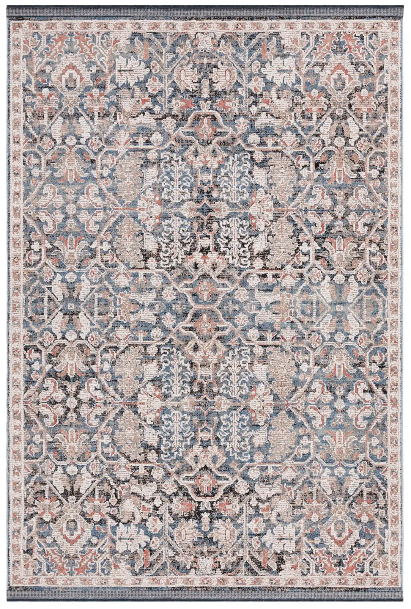 Vivaldi Distressed Floral Rug in Blue / Ivory, detail view
