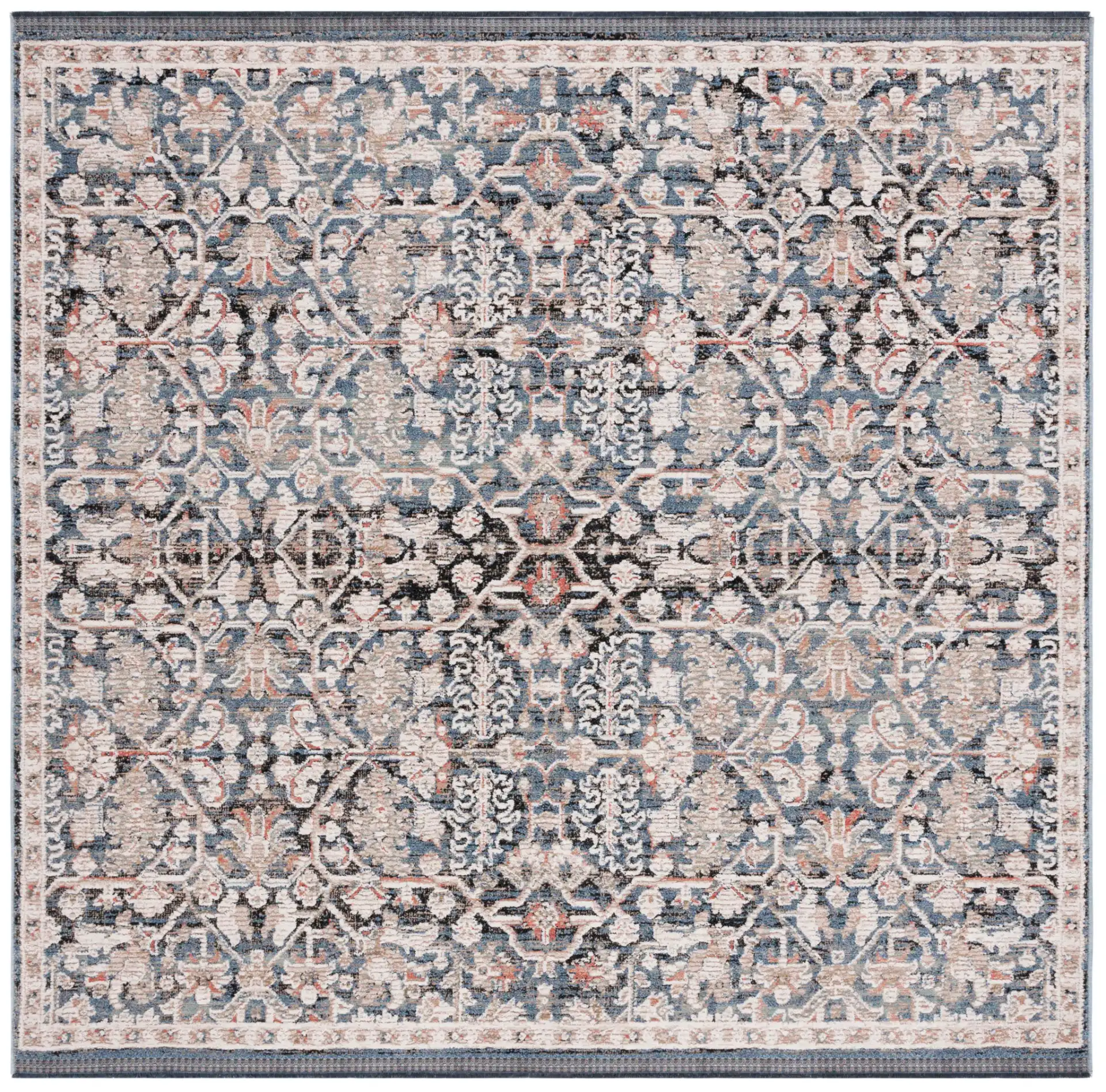 Vivaldi Distressed Floral Rug in Blue / Ivory