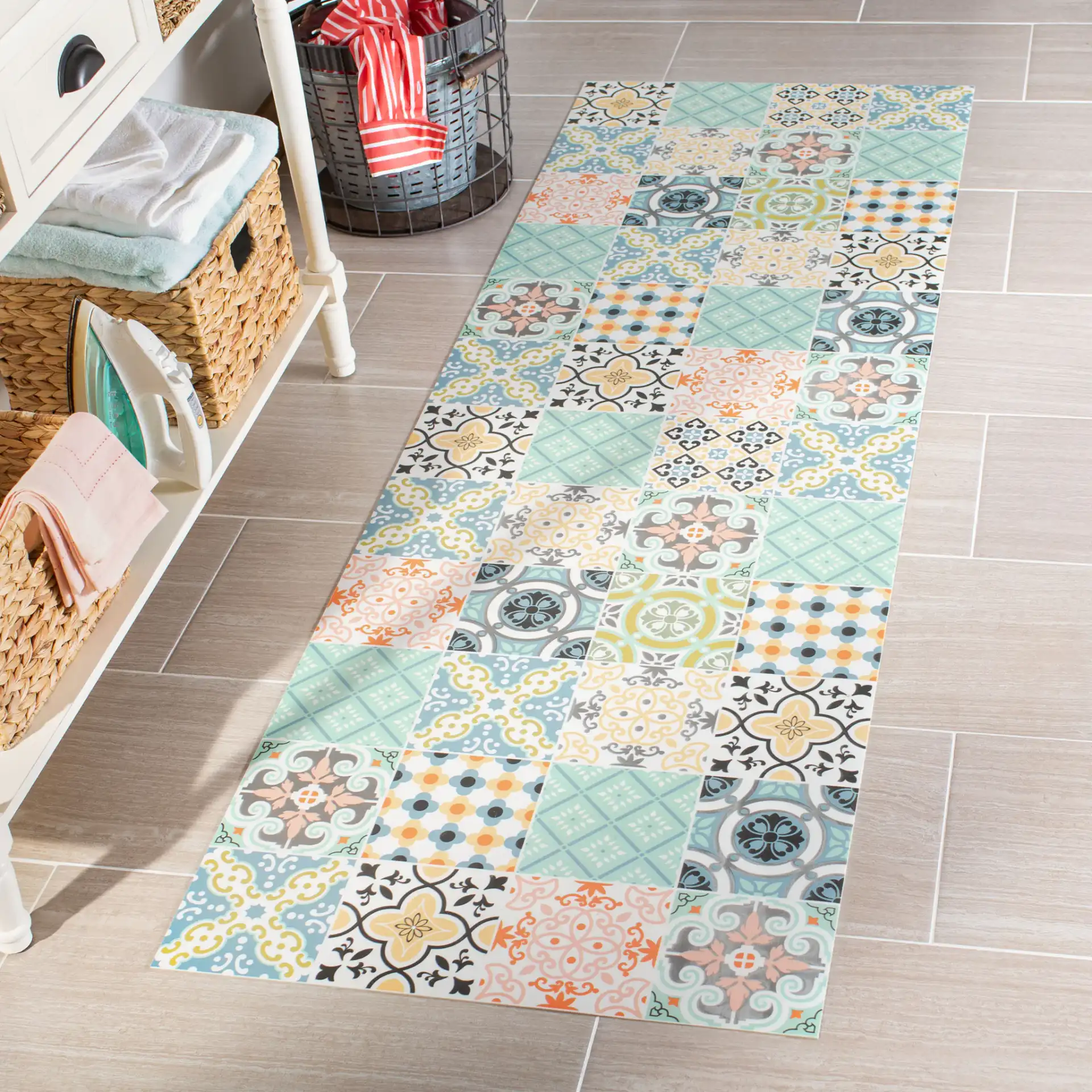 Vinyl Floor Mosaic Tile Rug in Vinyl Floor Mosaic Tile Rug in a styled room