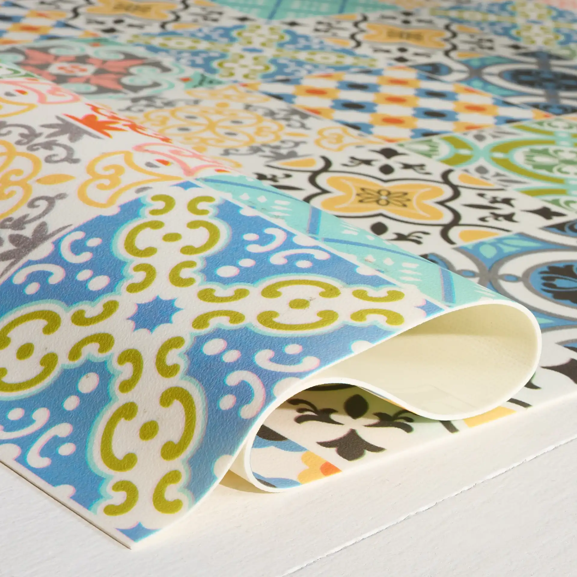 Vinyl Floor Mosaic Tile Rug in Vinyl Floor Mosaic Tile Rug in a styled room
