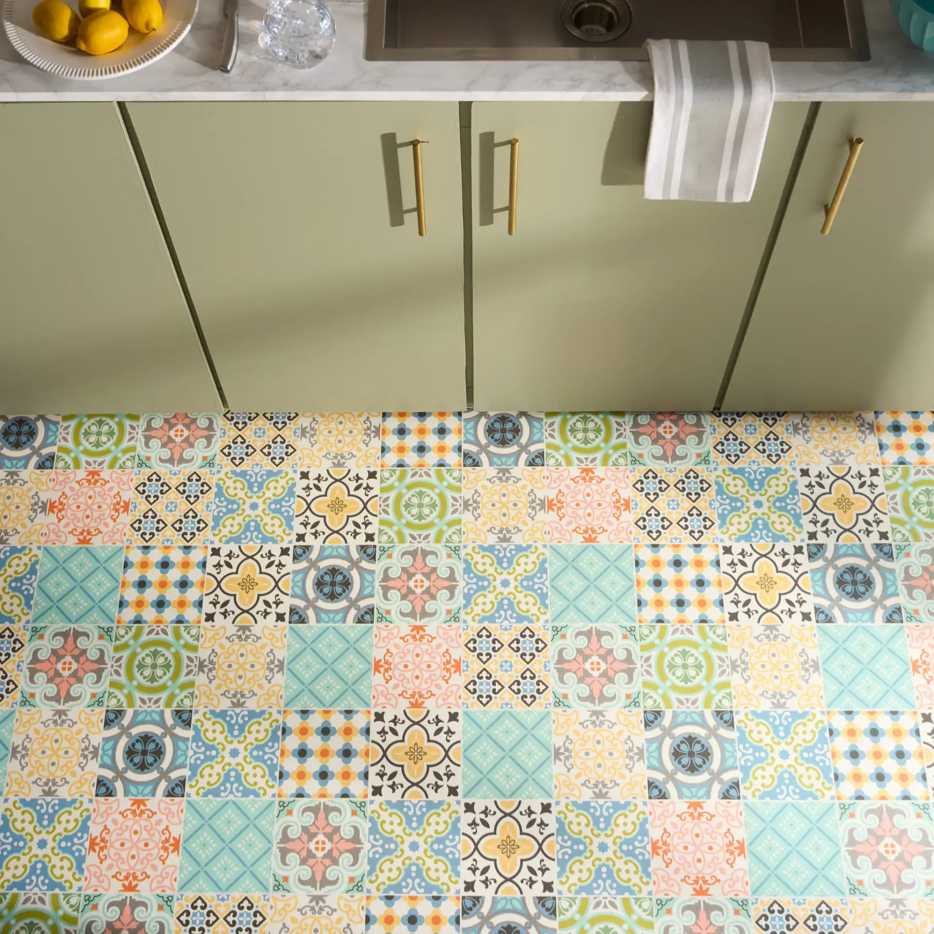 Vinyl Floor Mosaic Tile Rug in Vinyl Floor Mosaic Tile Rug in a styled room