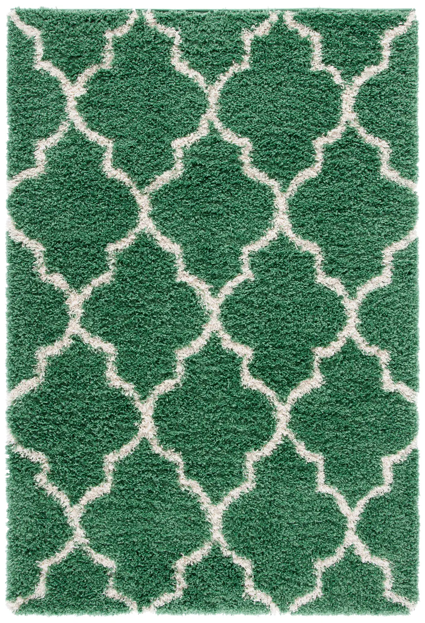 Venus Ogee Trellis Shag Rug in Green / Ivory