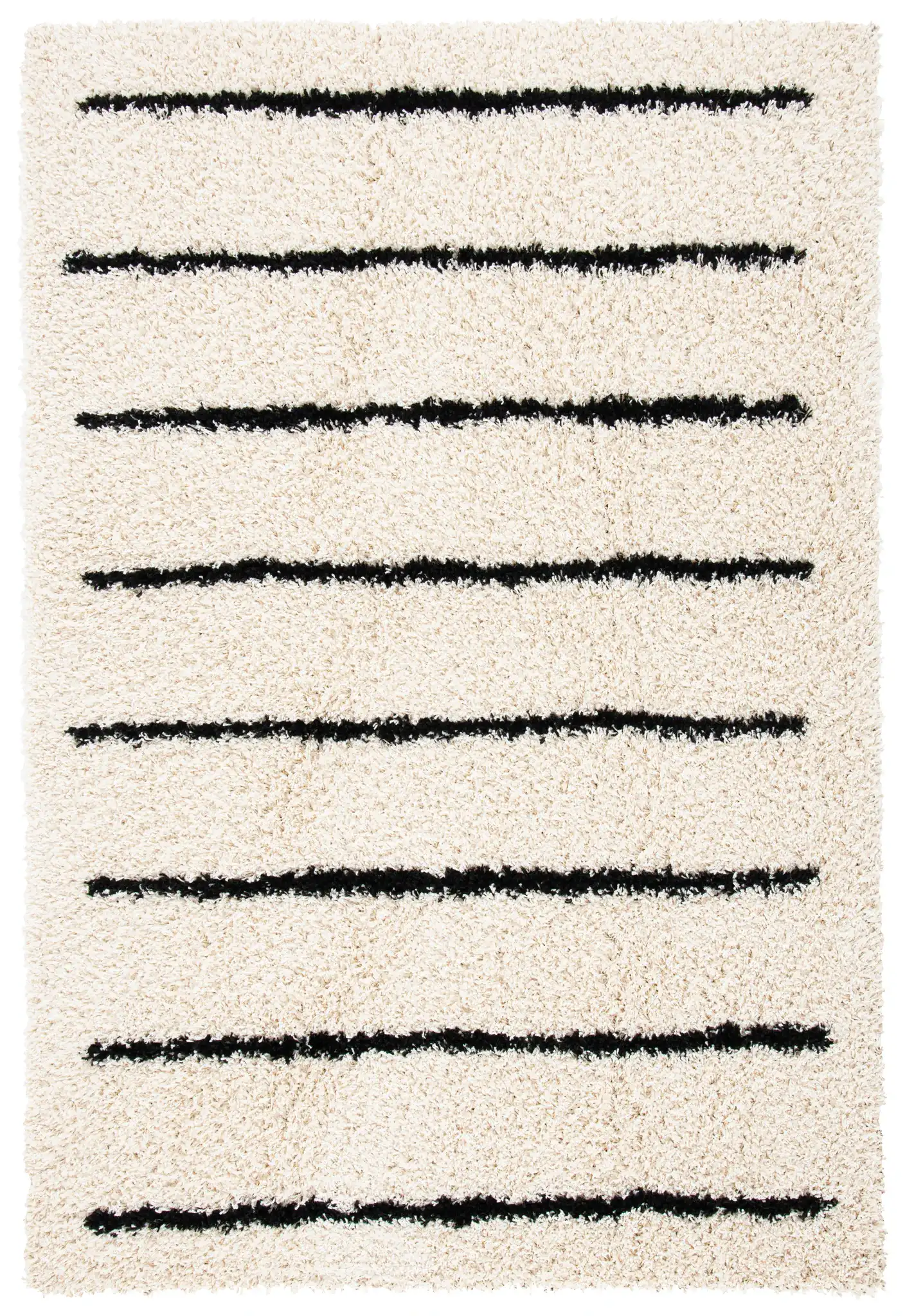 Venus Striped Shag Rug in Ivory / Black