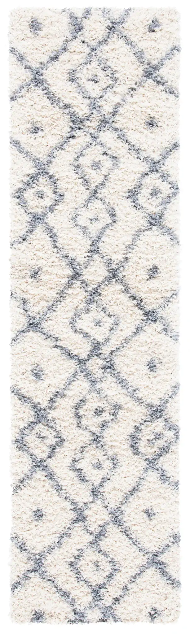 Venus Diamond Lattice Shag Rug in Ivory / Gray