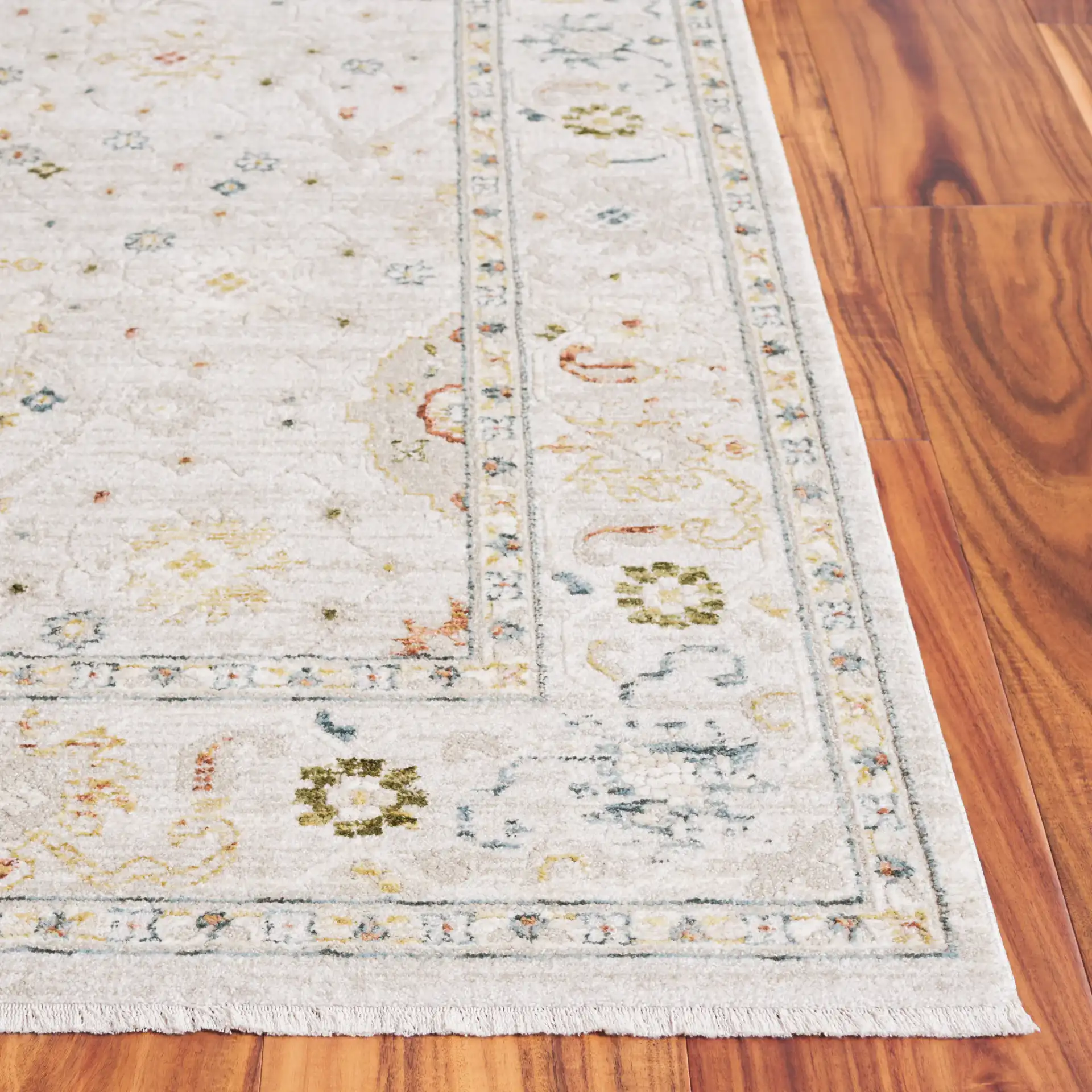 Verona Classic Medallion Border Rug in Ivory in a styled room