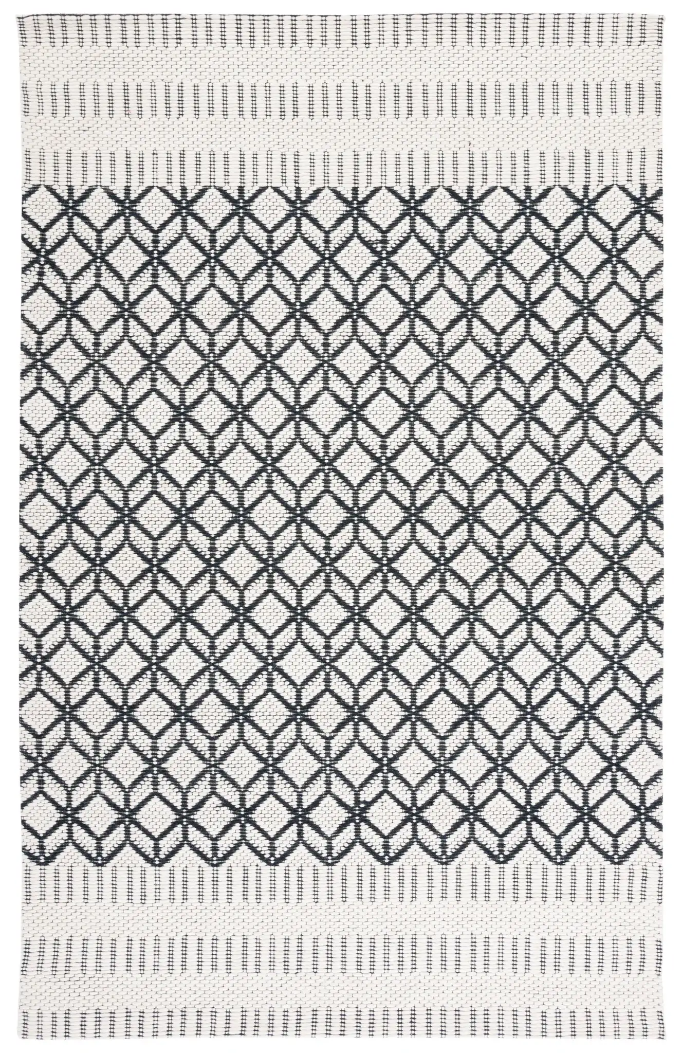 Vermont Stacked Diamond Trellis Hand-Woven Wool Rug in Ivory / Black