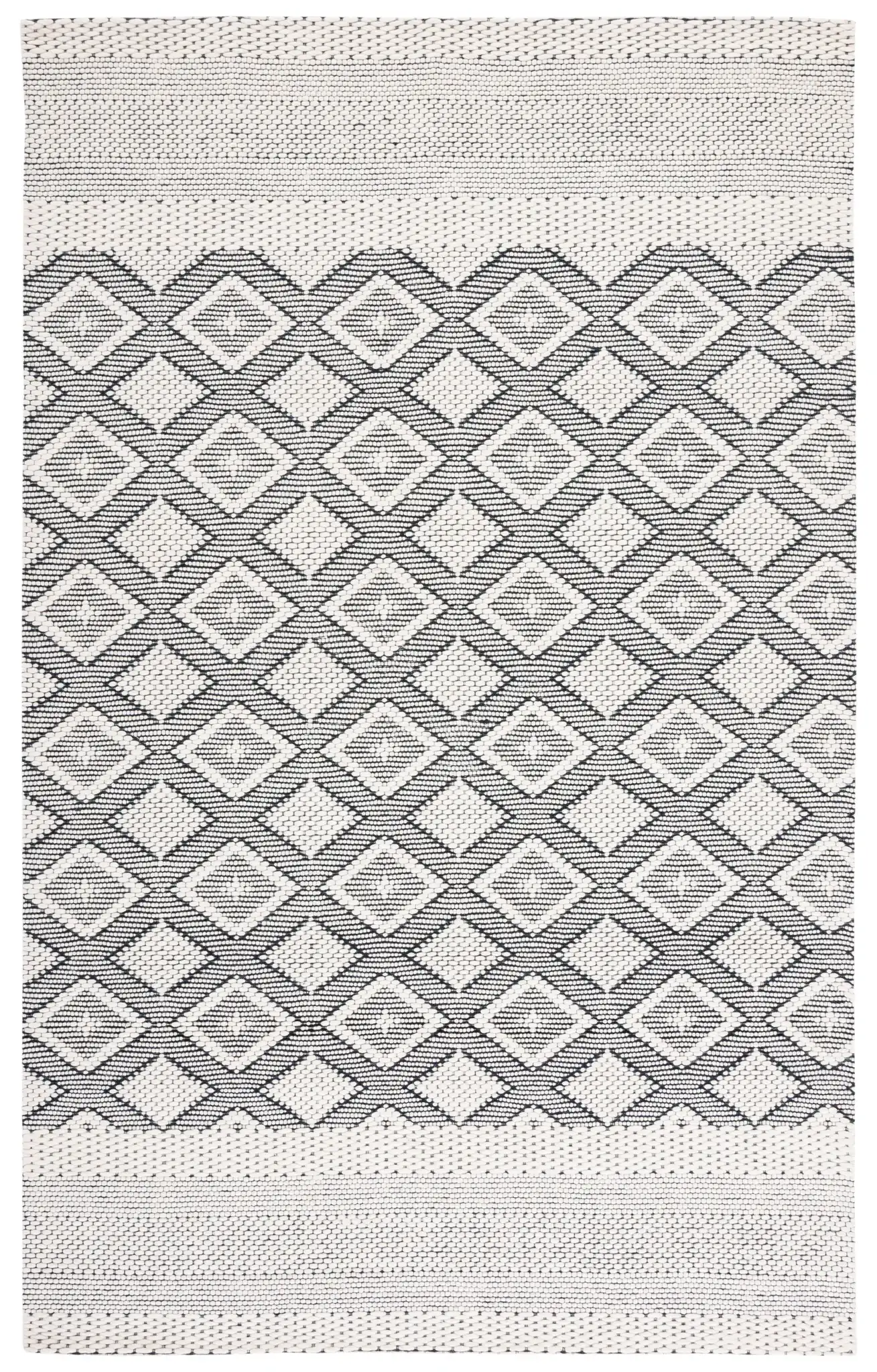 Vermont Concentric Diamond Band Hand-Woven Wool Rug in Ivory / Black