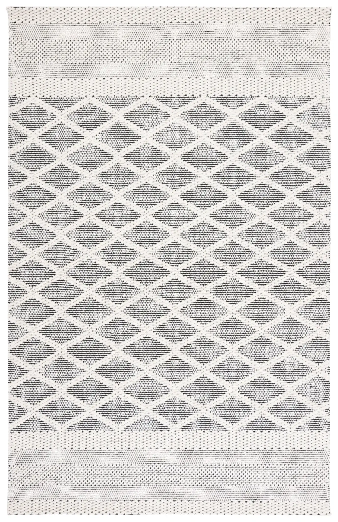Vermont Lattice Band Hand-Woven Wool Rug in Ivory / Black