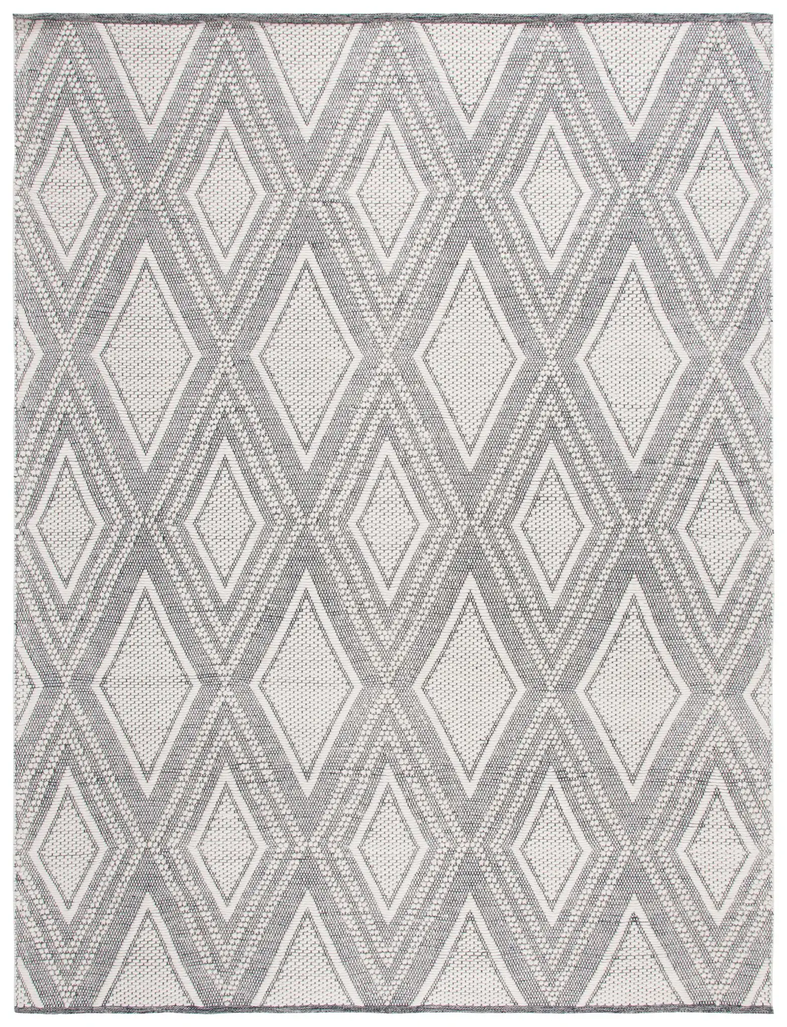 Vermont Nested Diamond Hand-Woven Wool Rug in Ivory / Navy