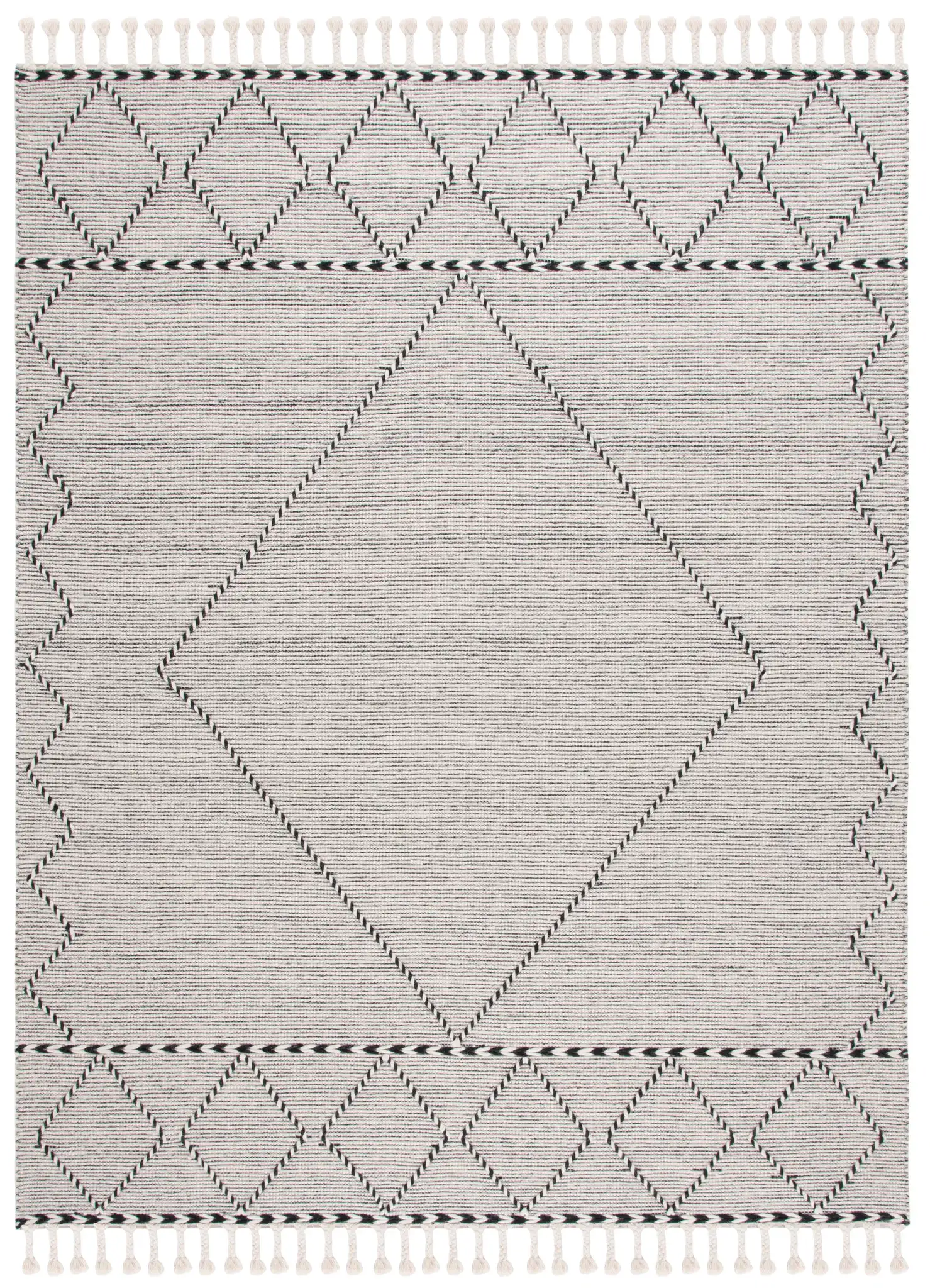 Vermont Large Diamond Hand-Woven Wool Rug in Ivory / Black
