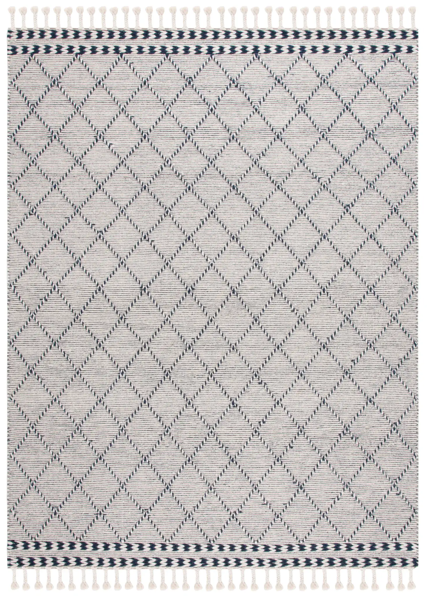 Vermont Moroccan Diamond Hand-Woven Wool Rug in Ivory / Navy