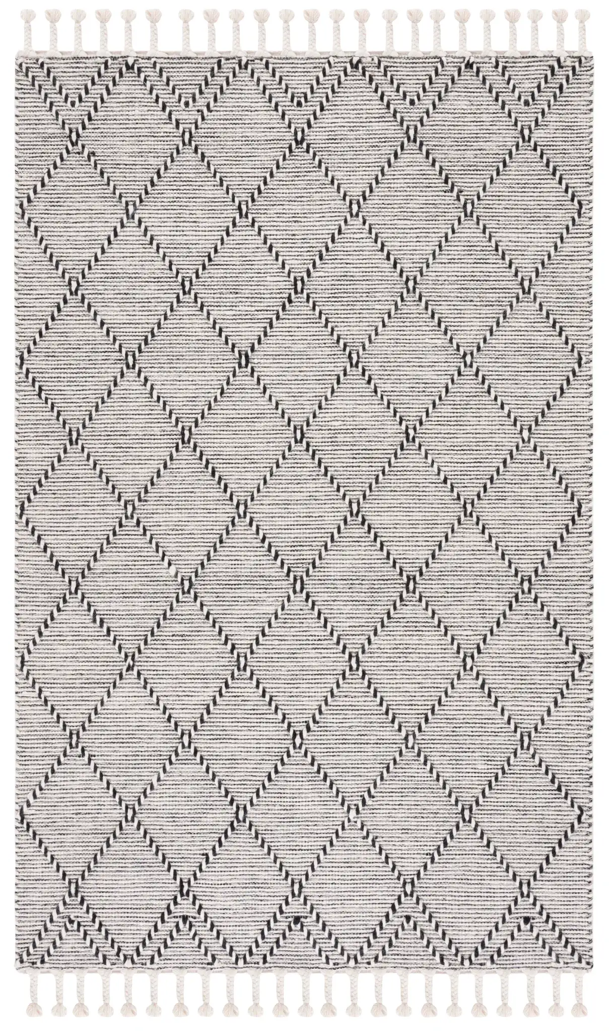 Vermont Thin Diamond Trellis Hand-Woven Wool Rug in Ivory / Black
