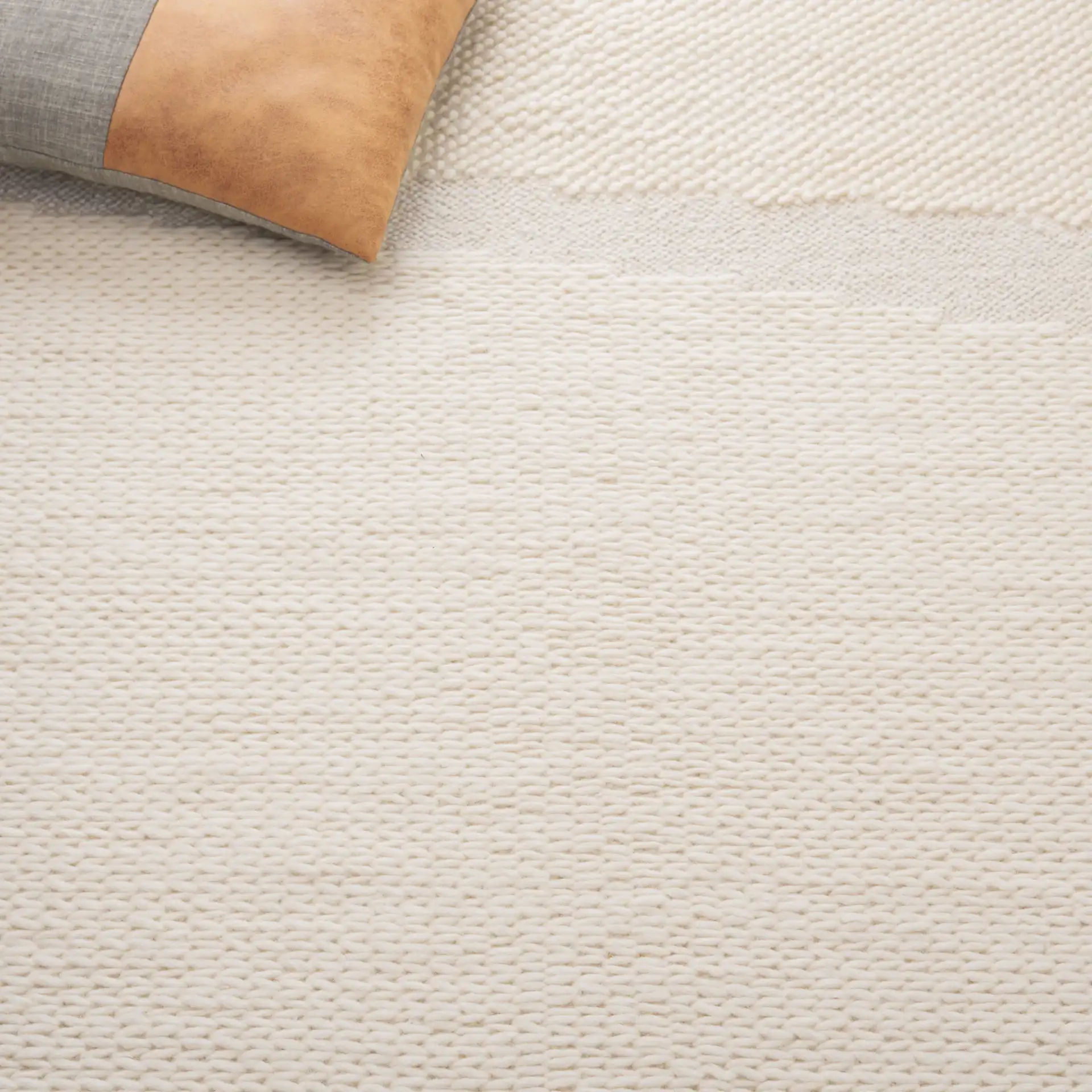 Vermont Textured Blocks Hand-Woven Wool Rug in Ivory in a styled room
