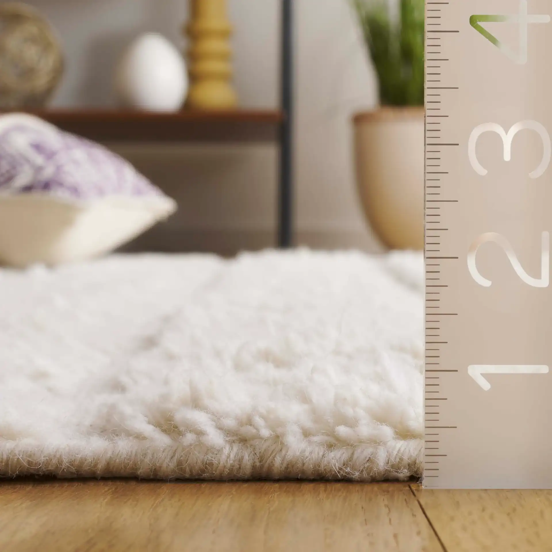 Vermont Grid Wool Rug in Ivory in a styled room