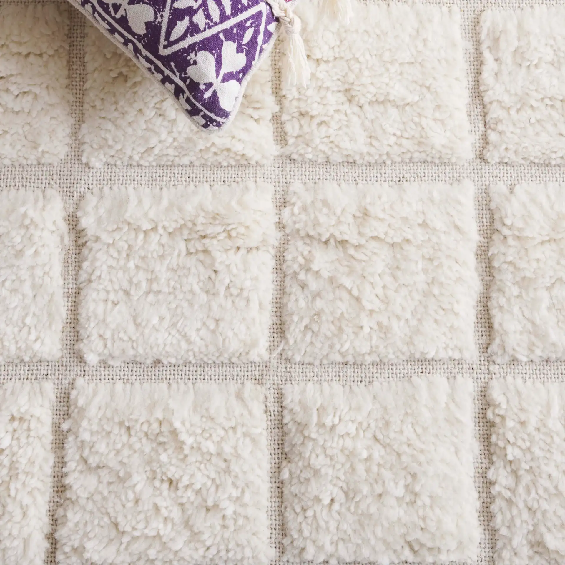 Vermont Grid Wool Rug in Ivory in a styled room